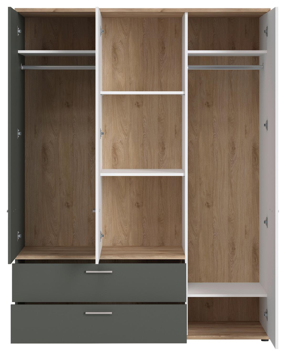 Skříň s otoč. dveřmi TWENTY dekor biela/grafit/dub - bílá/barvy dubu, Moderní, kompozitní dřevo/plast (150/196/60cm) - Modern Living