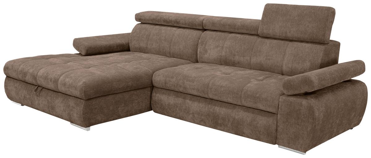 Rohová sedačka VEGAS, levá, hnědá žinylka - barvy stříbra/hnědá, Design, dřevo/textil (173/294cm)