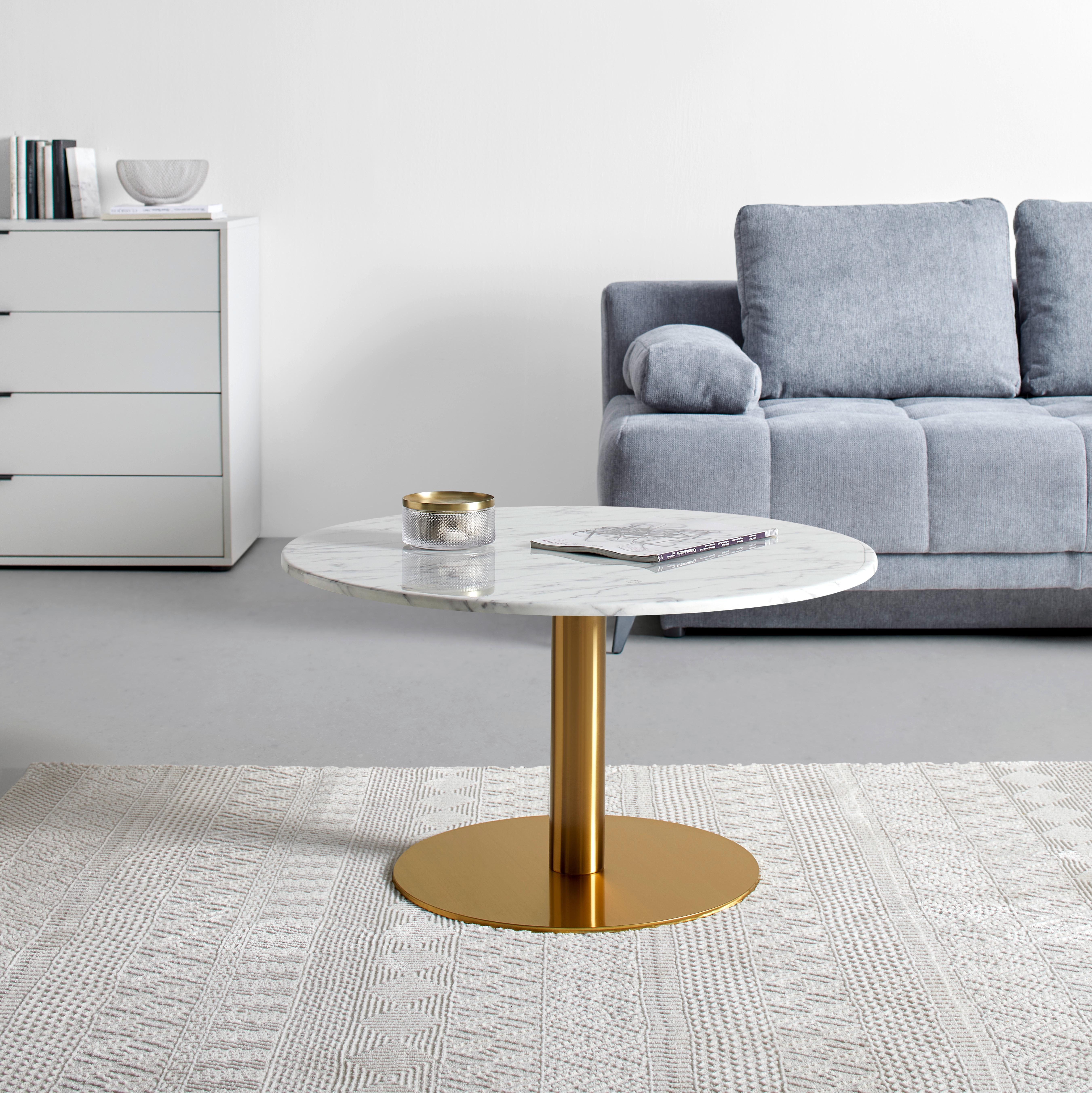 Konferenčný stolík BURSA 80 - zlatá/biela, Modern, kov/kameň (80/45cm) - Mömax