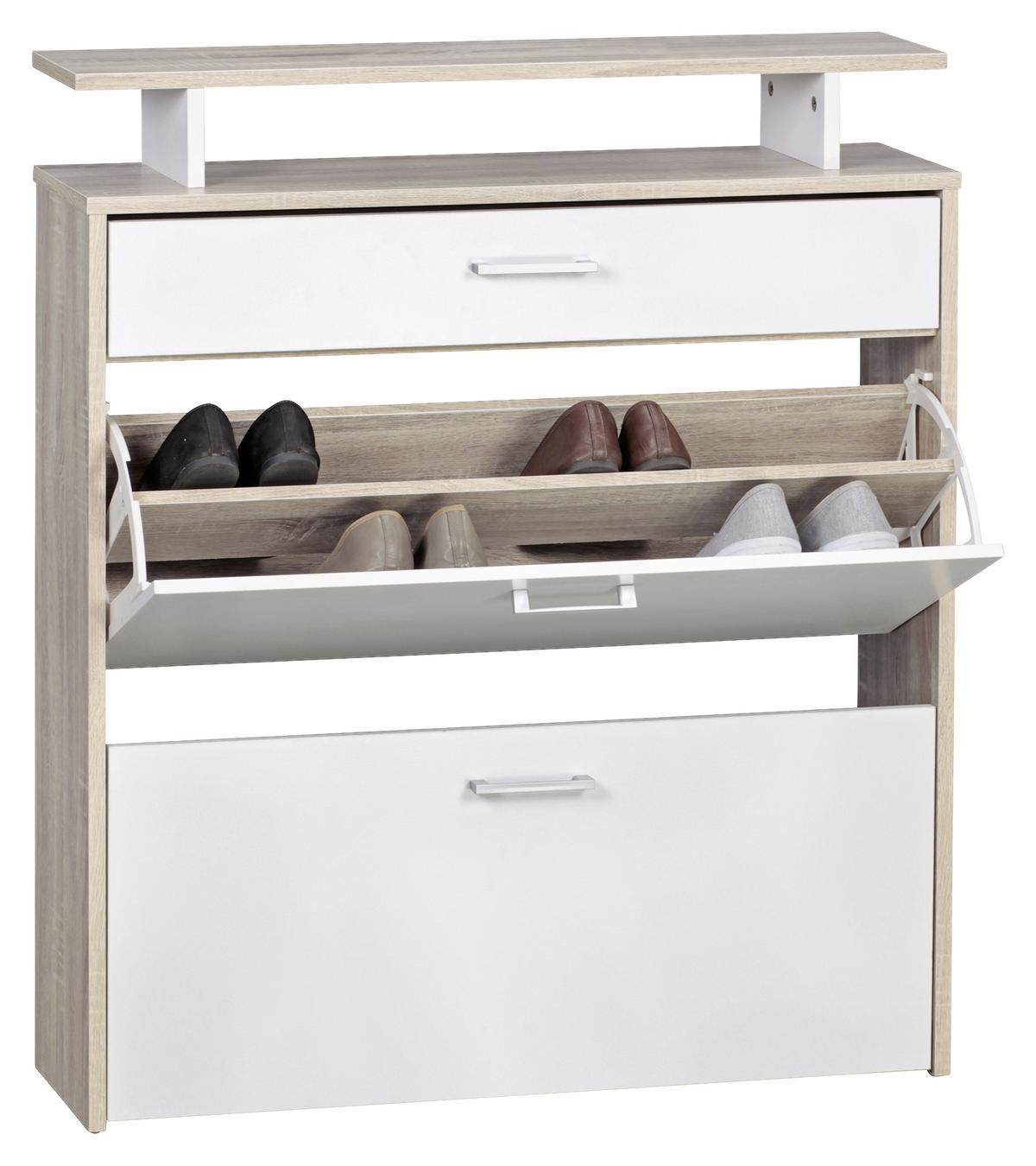Vyklápěcí botník wl1.794 bílý/dub sonoma - bílá/barvy stříbra, Konvenční, kompozitní dřevo/plast (80/95/24cm) - MID.YOU