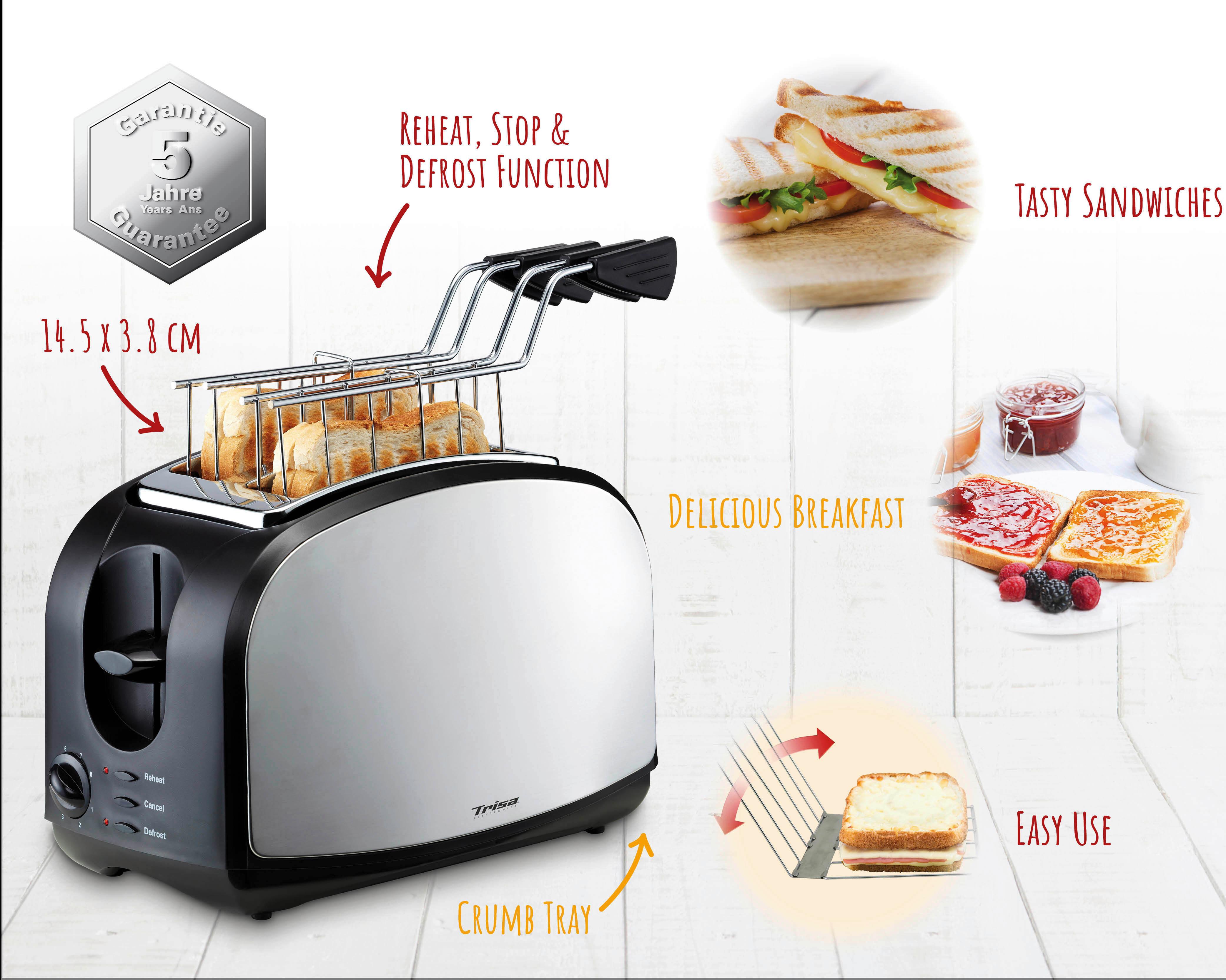 Toaster Crispy Snack Mit 8 Bräunungsgraden - Schwarz, MODERN, Kunststoff (28,5/17/19,4cm) - Trisa Electronics