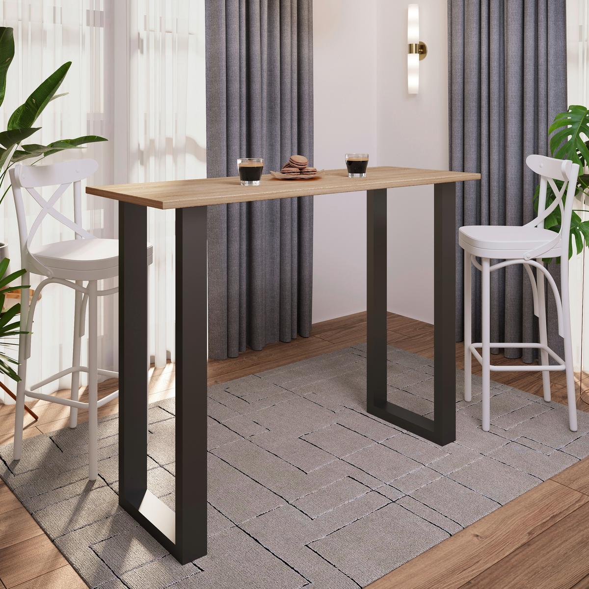 Bartisch Xona B 140x50 - Schwarz/Sonoma Eiche, KONVENTIONELL, Holzwerkstoff/Metall (140/50/102cm)