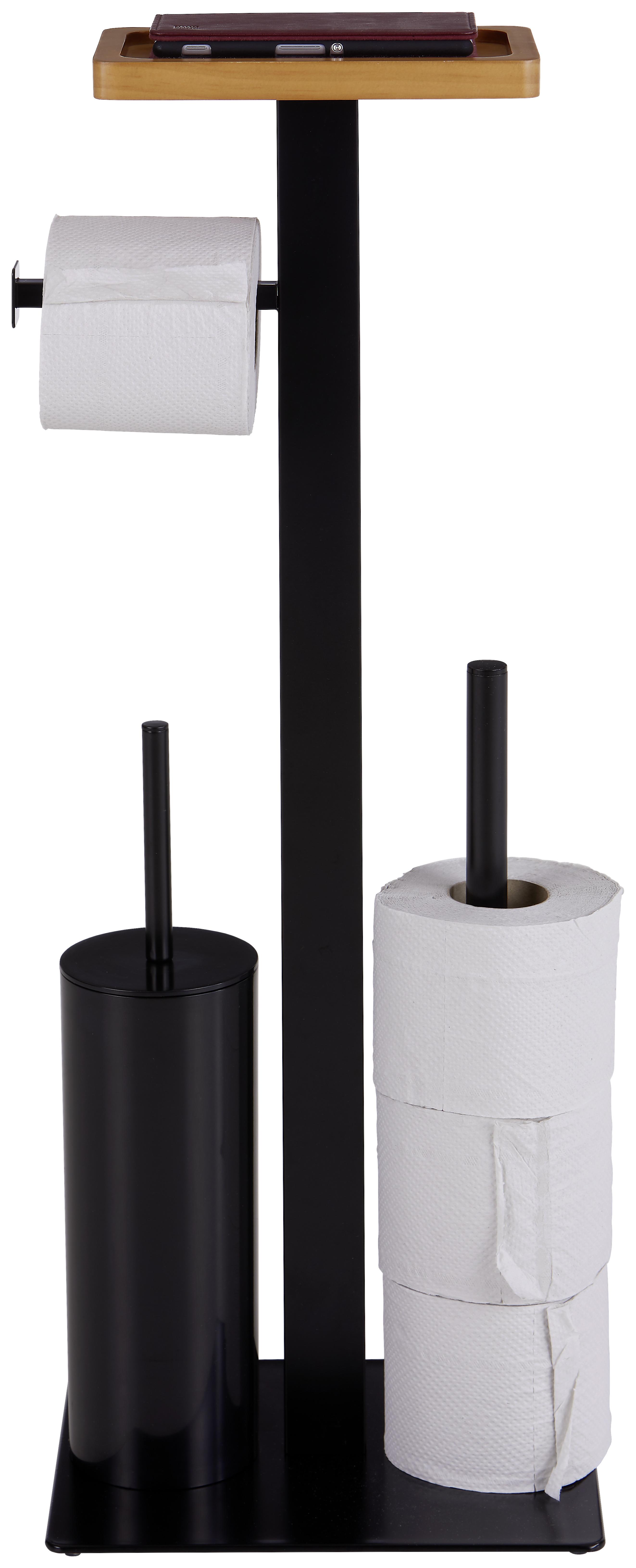 WC-Bürstengarnitur inkl. Rollenhalter, Metall/Holz - Schwarz, KONVENTIONELL, Holz/Kunststoff (25/73/20cm) - Homezone