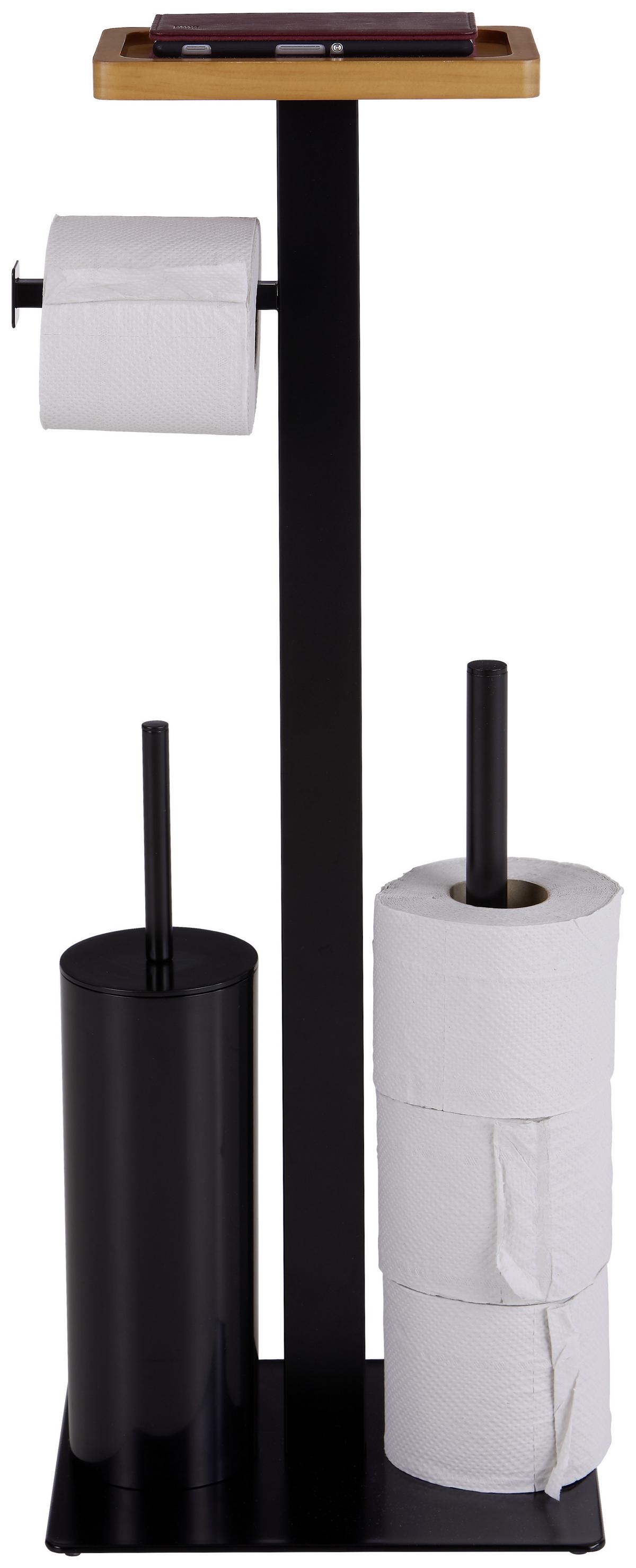 WC-Bürstengarnitur inkl. Rollenhalter, Metall/Holz - Schwarz, KONVENTIONELL, Holz/Kunststoff (25/73/20cm) - Homezone