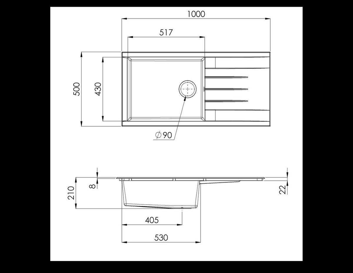 SPÜLE Schwarz B: 100cm - Schwarz, Trend, Glas/Kunststoff (100/21/50cm) - Respekta