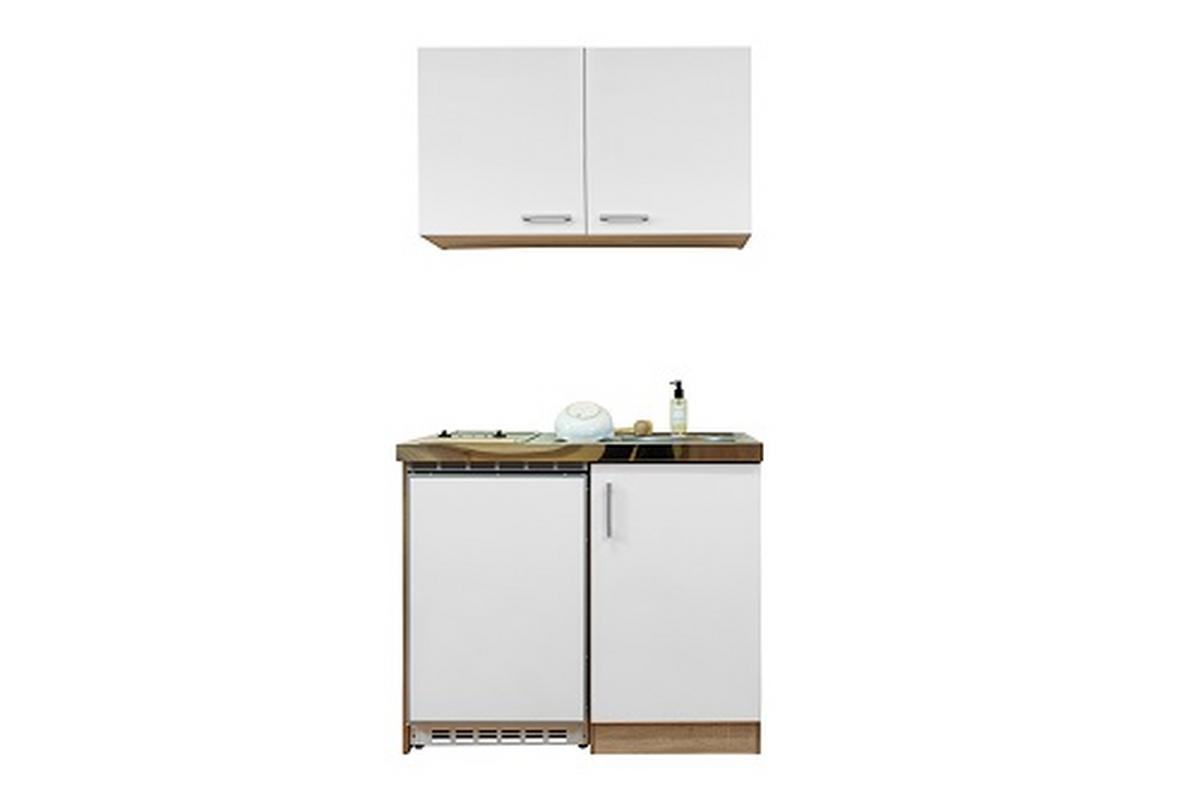 Miniküche M. Kühlschrank + Kochfeld 100 Cm Weiß/eiche - Edelstahlfarben/Eichefarben, MODERN, Holzwerkstoff/Metall (100cm) - Respekta