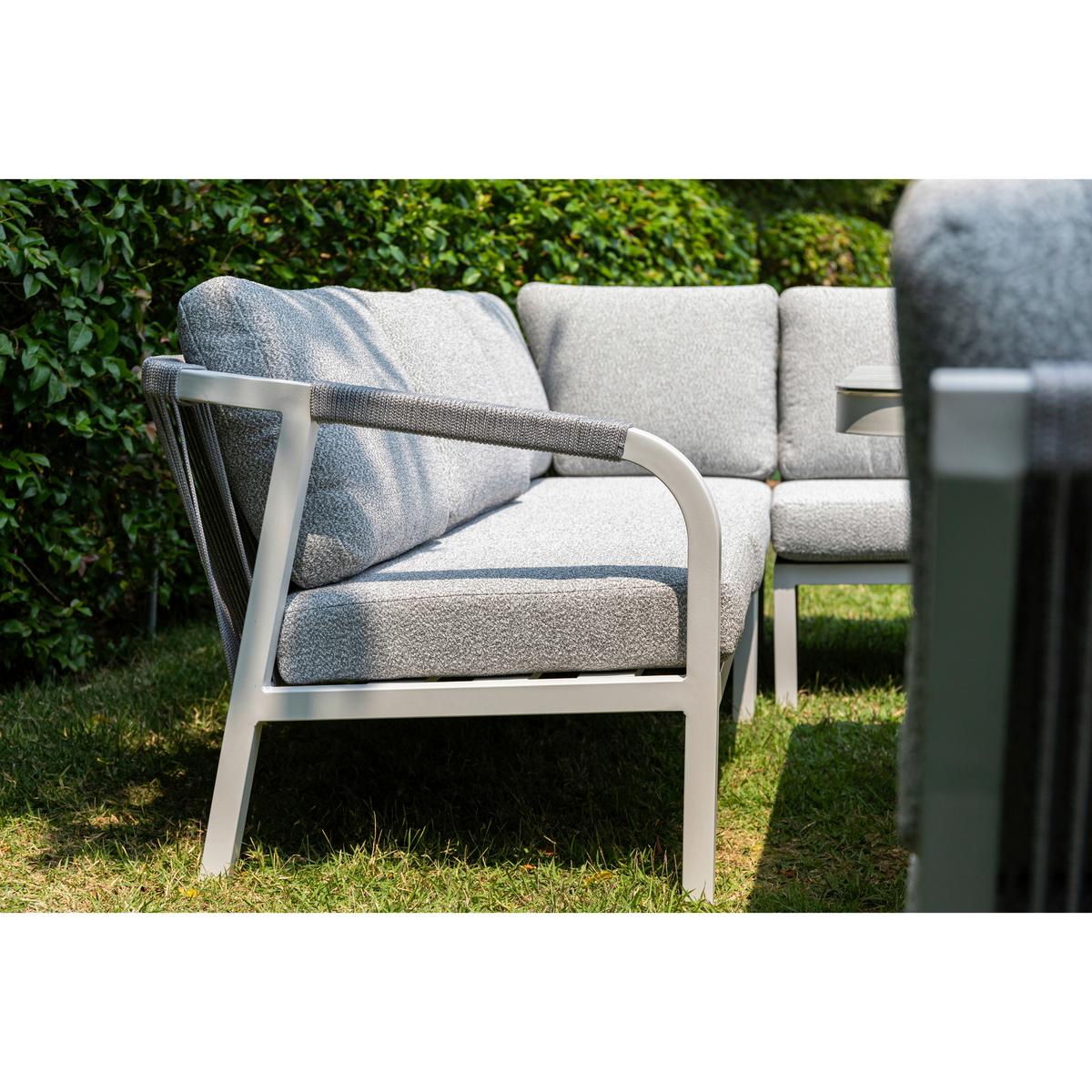DINING-LOUNGESET HARVEY XL - Weiß/Grau, MODERN, Glas/Textil - Gardenson