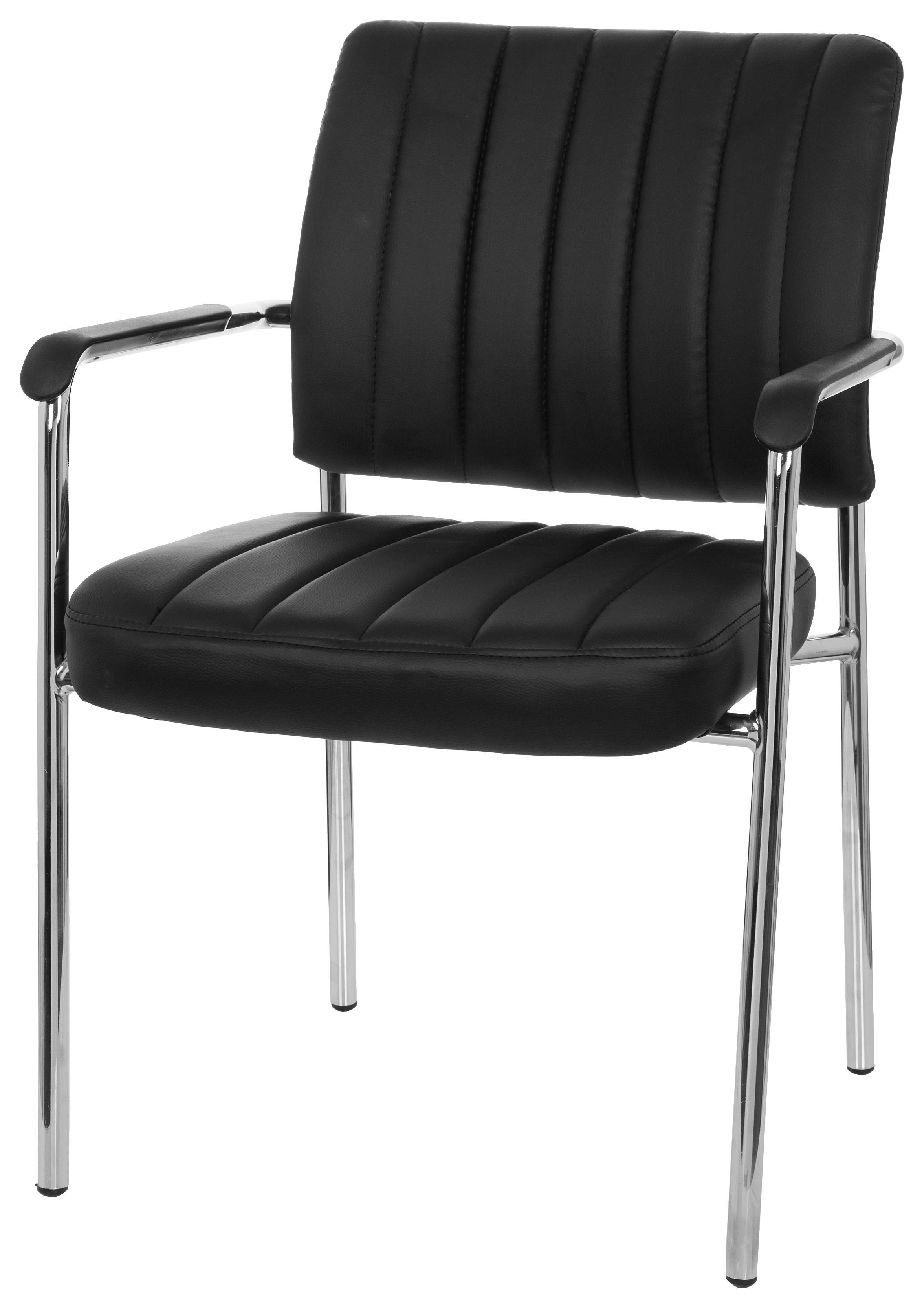 Besucherstuhl Somos Lederlook Schwarz/Chromfarben Bis 110 Kg - Chromfarben/Schwarz, MODERN, Textil/Metall (57/81/55cm) - MID.YOU