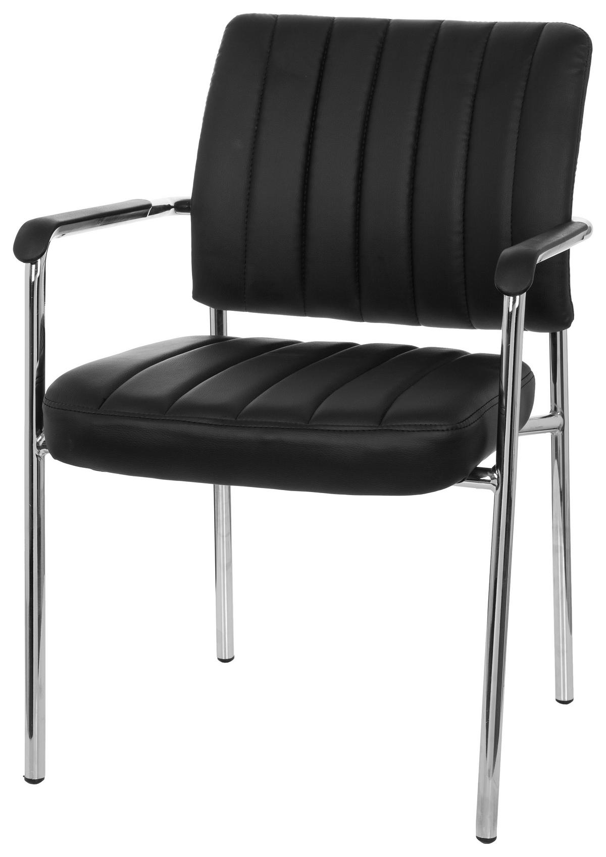 Besucherstuhl Somos Lederlook Schwarz/Chromfarben Bis 110 Kg - Chromfarben/Schwarz, MODERN, Textil/Metall (57/81/55cm) - MID.YOU