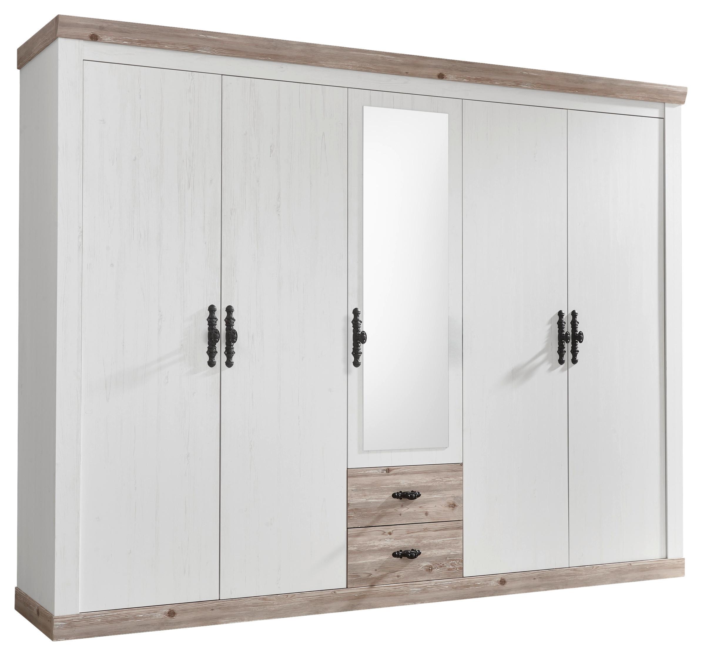 Kleiderschrank Florenz Pinie Weiß Dekor, B: 265cm - Hellbraun/Pinienfarben, Design, Holzwerkstoff (265/201/60cm) - MID.YOU