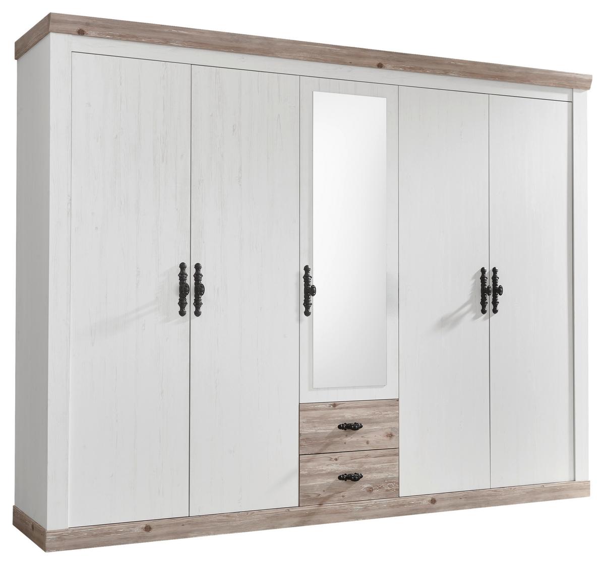 Kleiderschrank Florenz Pinie Weiß Dekor, B: 265cm - Hellbraun/Pinienfarben, Design, Holzwerkstoff (265/201/60cm) - MID.YOU