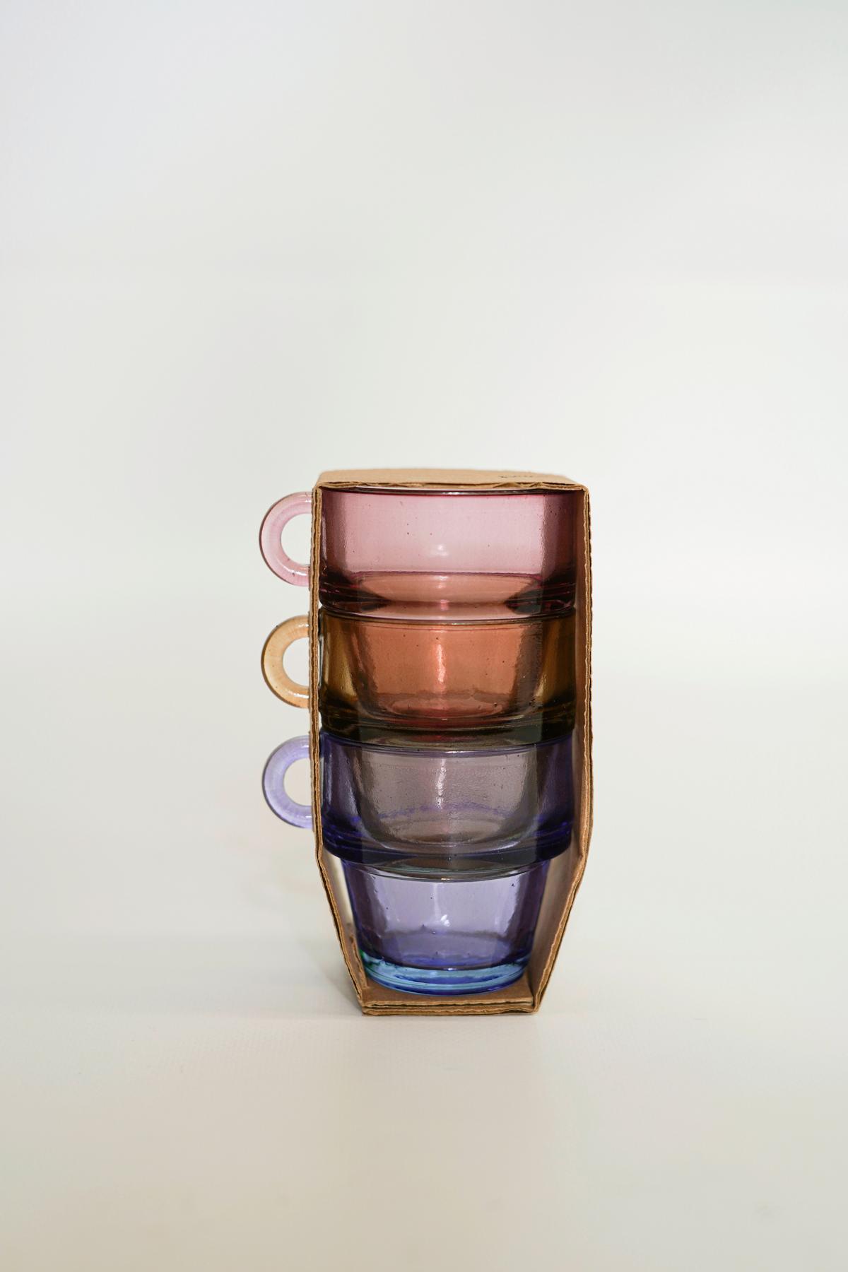 Sada pohárov na espresso RIA - lila/svetlohnedá, Konventionell, sklo (8/6.5cm)