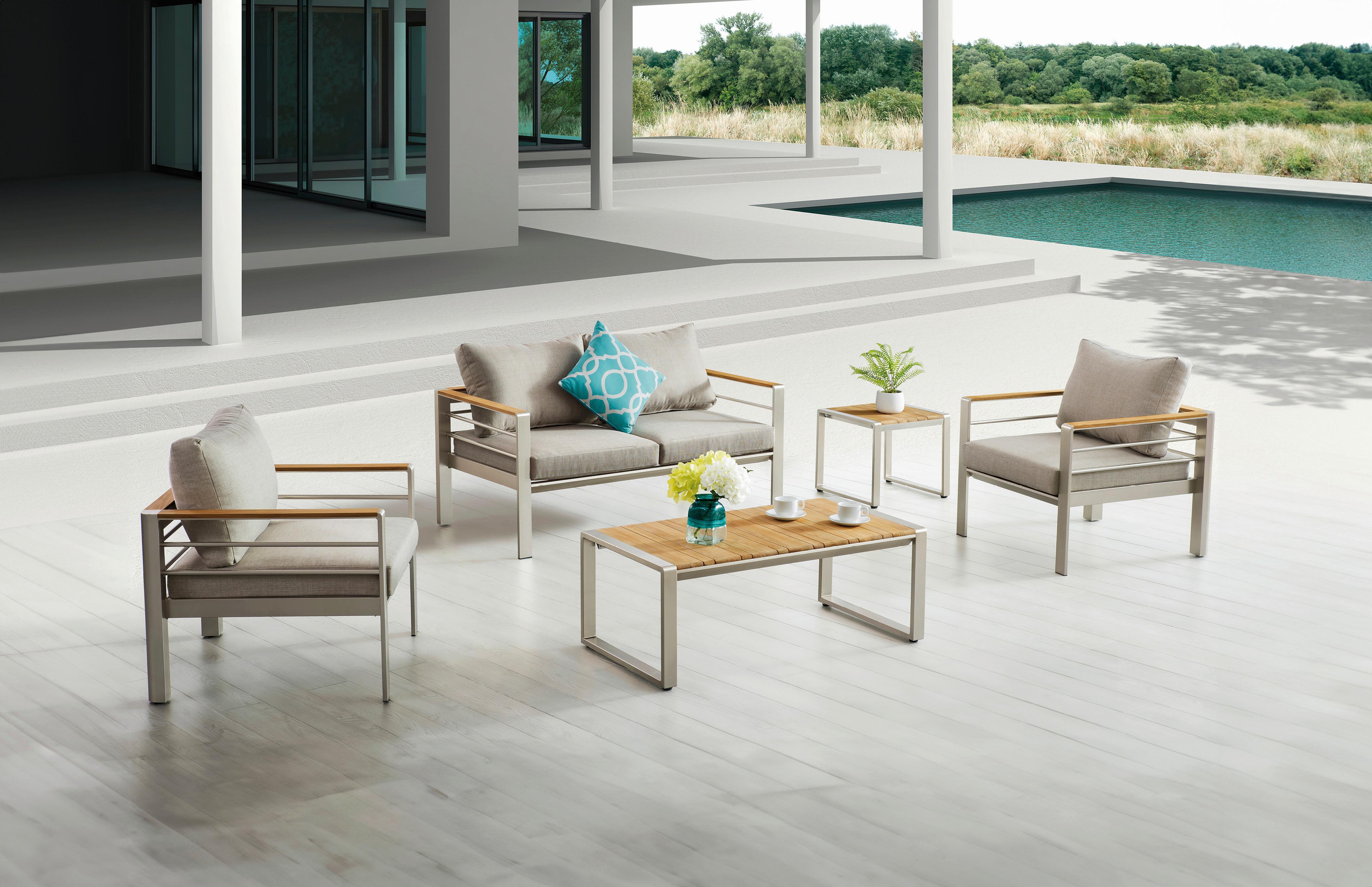 Loungegarnitur 4-tlg Florence Metall/kunststoff Mit Kissen - Champagner/Silberfarben, MODERN, Kunststoff/Metall - Gardenson