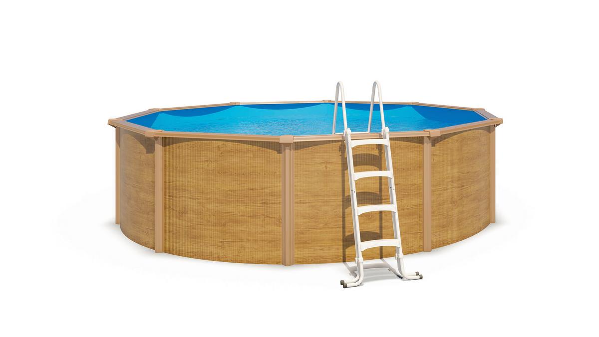 Pool-Set Steely De Luxe Wood 3-teilig, Laufruhige Pumpe - Hellbraun/Hellblau, Basics, Metall (490/120cm)