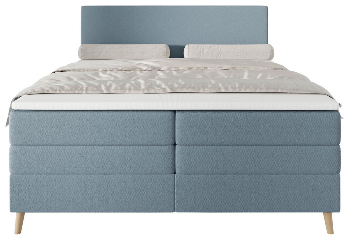 Boxspringbett mit Topper Taro blaugrau, 180x200cm - Blaugrau/Schwarz, KONVENTIONELL, Textil/Metall (180/200cm)
