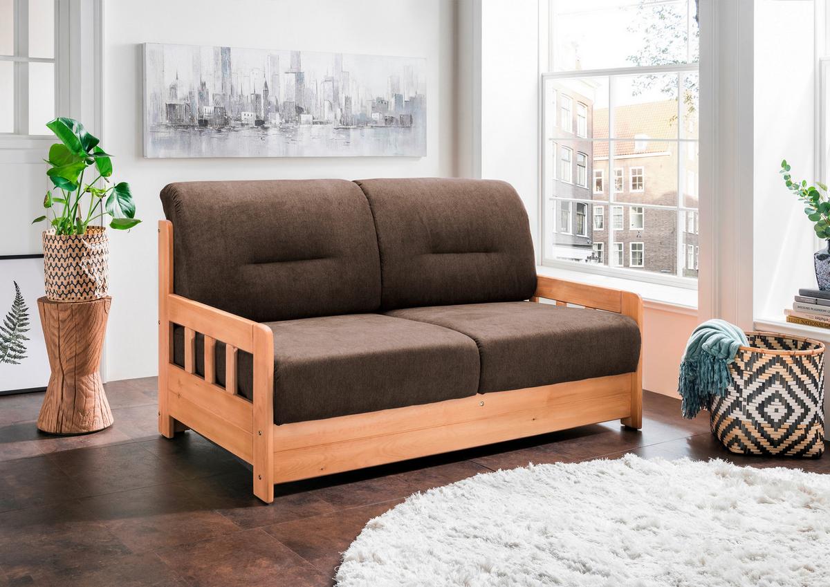 2-sitzer-sofa Mit Schlaffunkt. Camino Holzkorpus Braun - Dunkelbraun/Honig, LIFESTYLE, Holz/Textil (154/88/90cm) - Livetastic