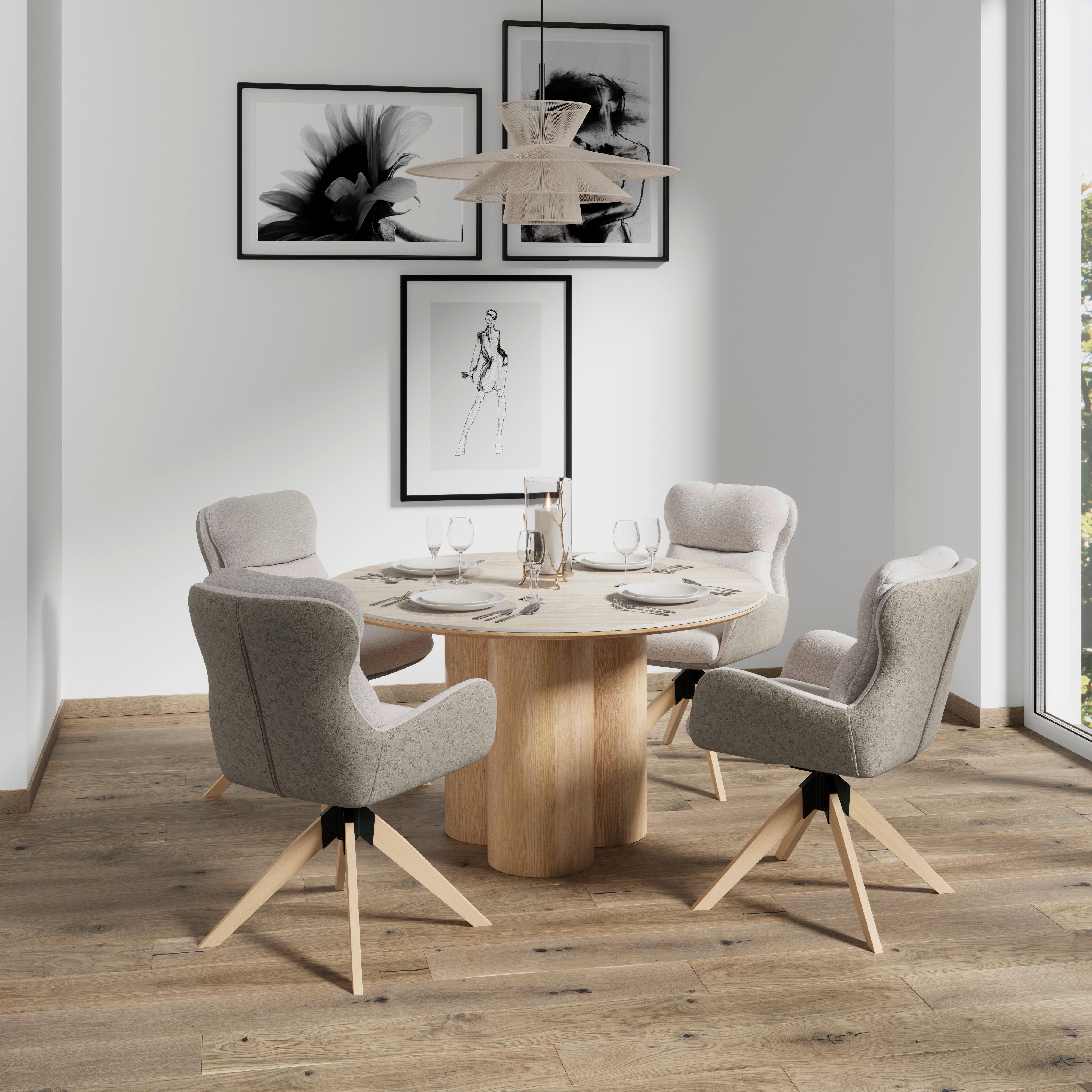 Židle s podrúčkami Neelia, šedobéžová - šedobéžová/přírodní barvy, Moderní, kov/dřevo (71/60/94cm) - Bessagi Home