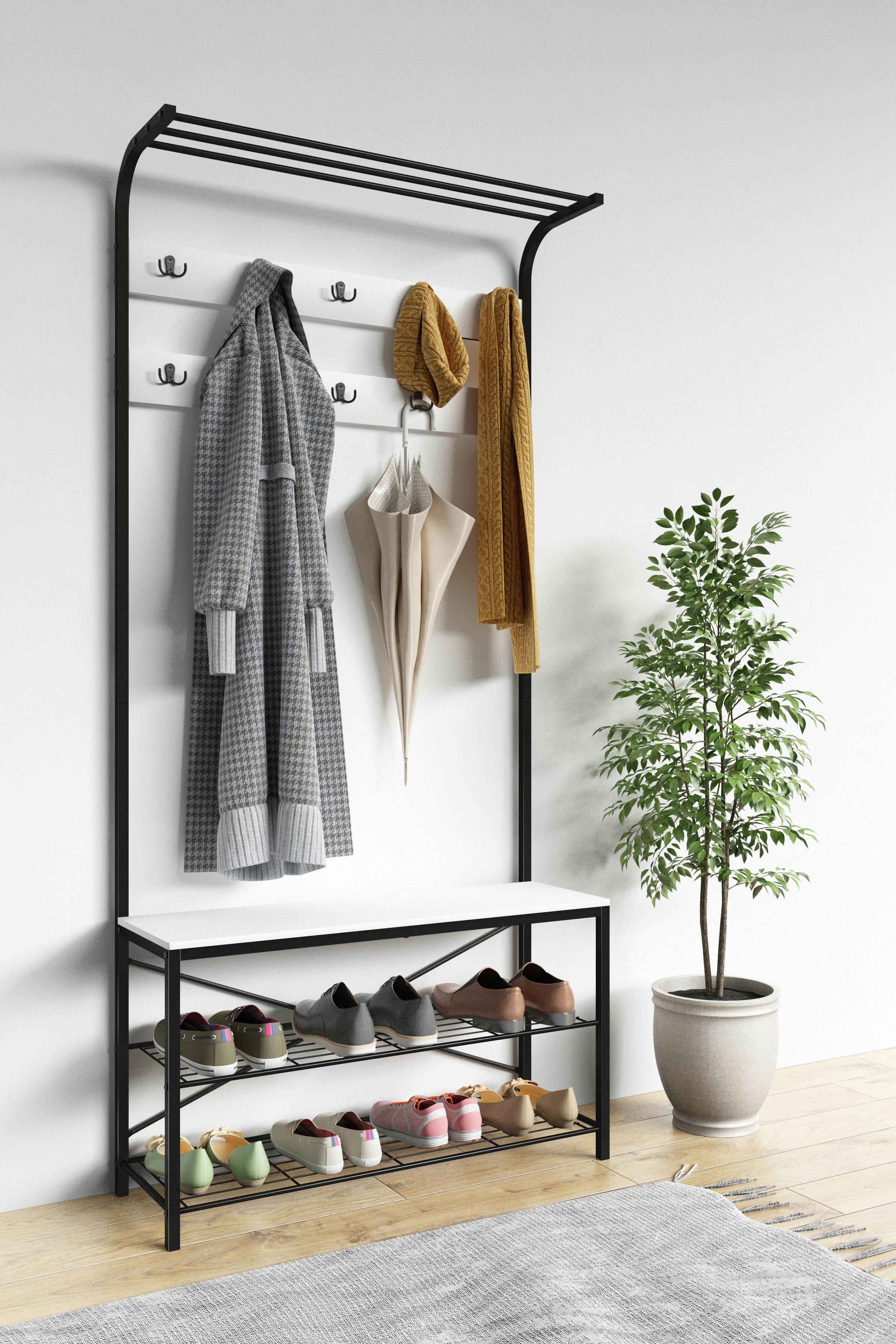 Garderobe Taliro Schwarz Weiß - Schwarz/Weiß, Design, Holzwerkstoff/Metall (90/190/30cm) - MID.YOU