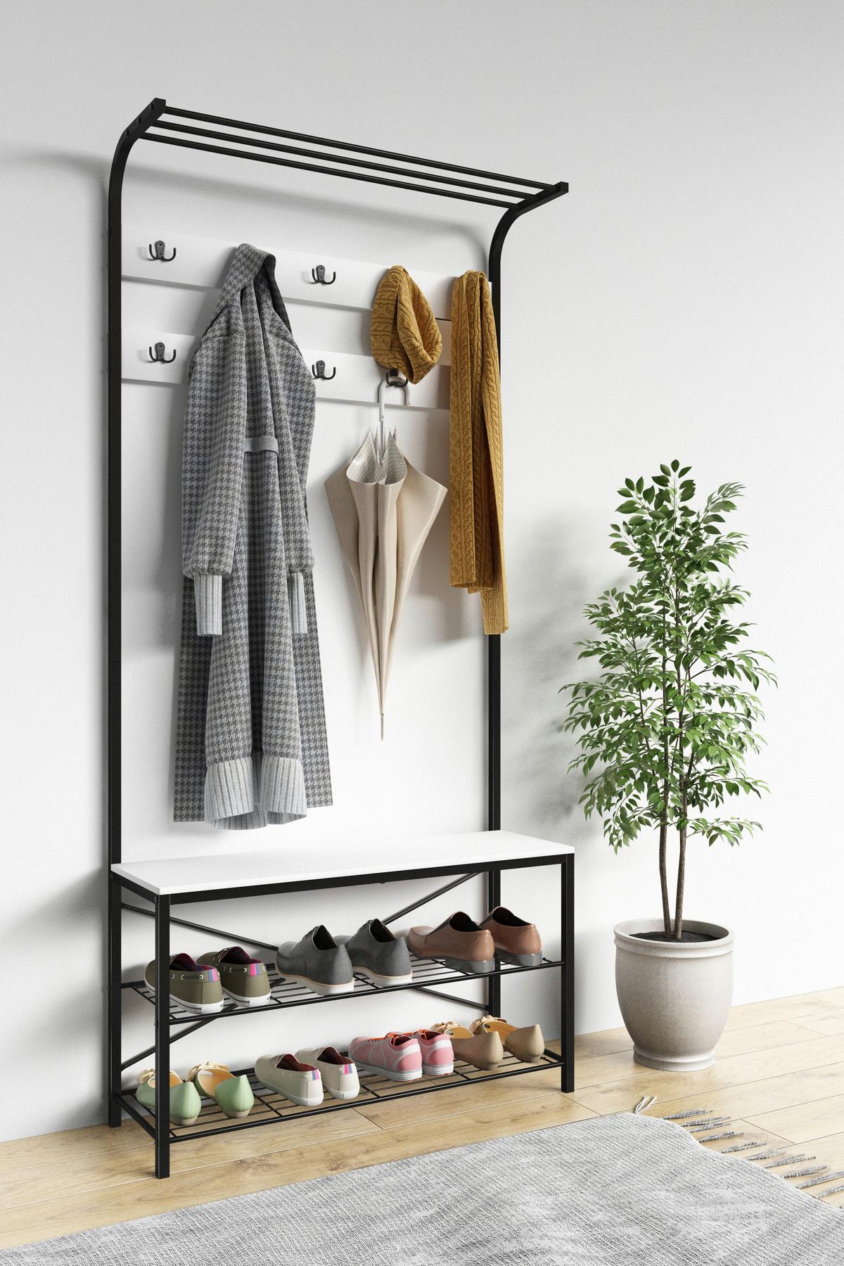 Garderobe Taliro Schwarz Weiß - Schwarz/Weiß, Design, Holzwerkstoff/Metall (90/190/30cm) - MID.YOU