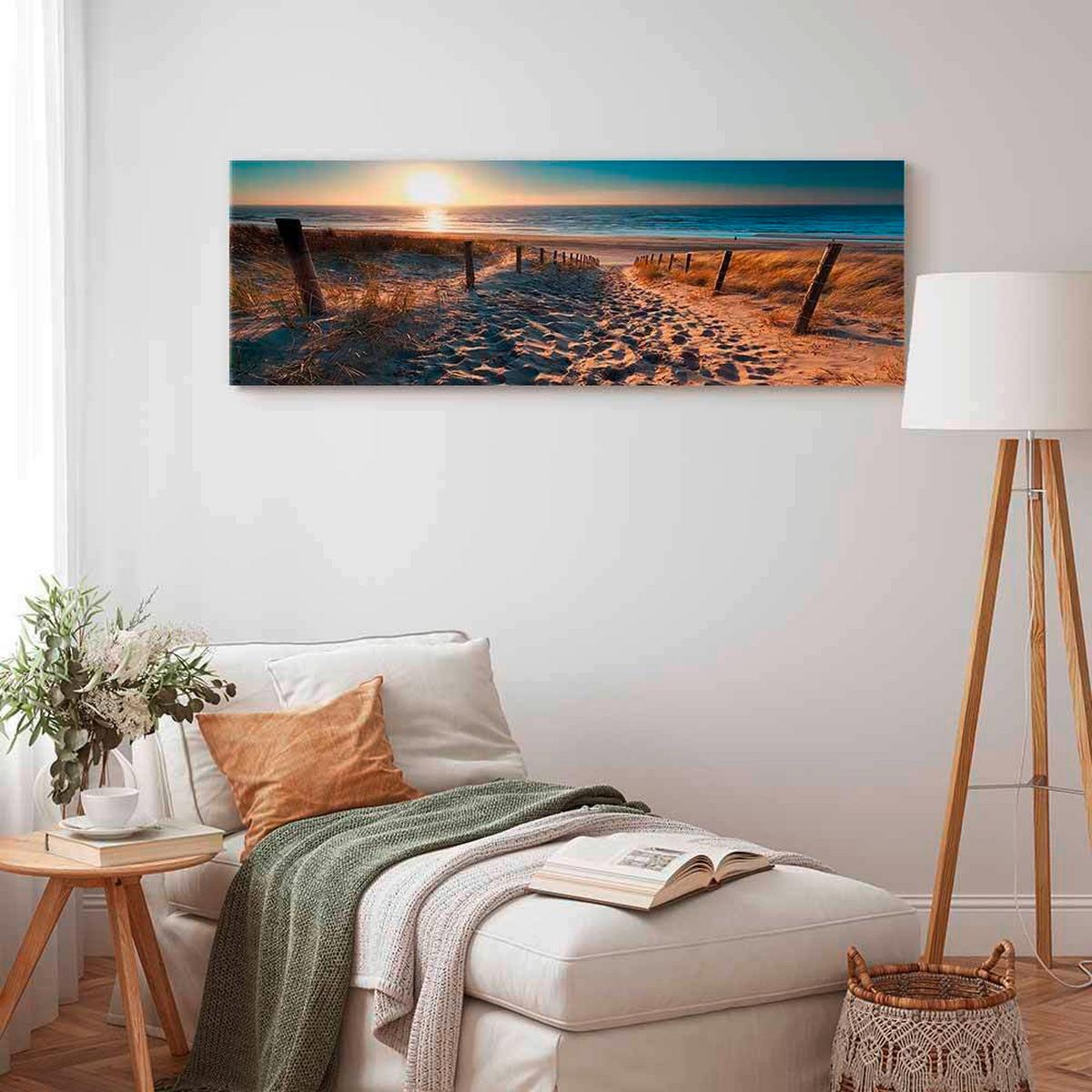 Leinwandbild Sandfarben Blau B: 120 Cm - Sandfarben/Blau, Basics, Holz/Textil (120/40/1.2cm) - artgeist