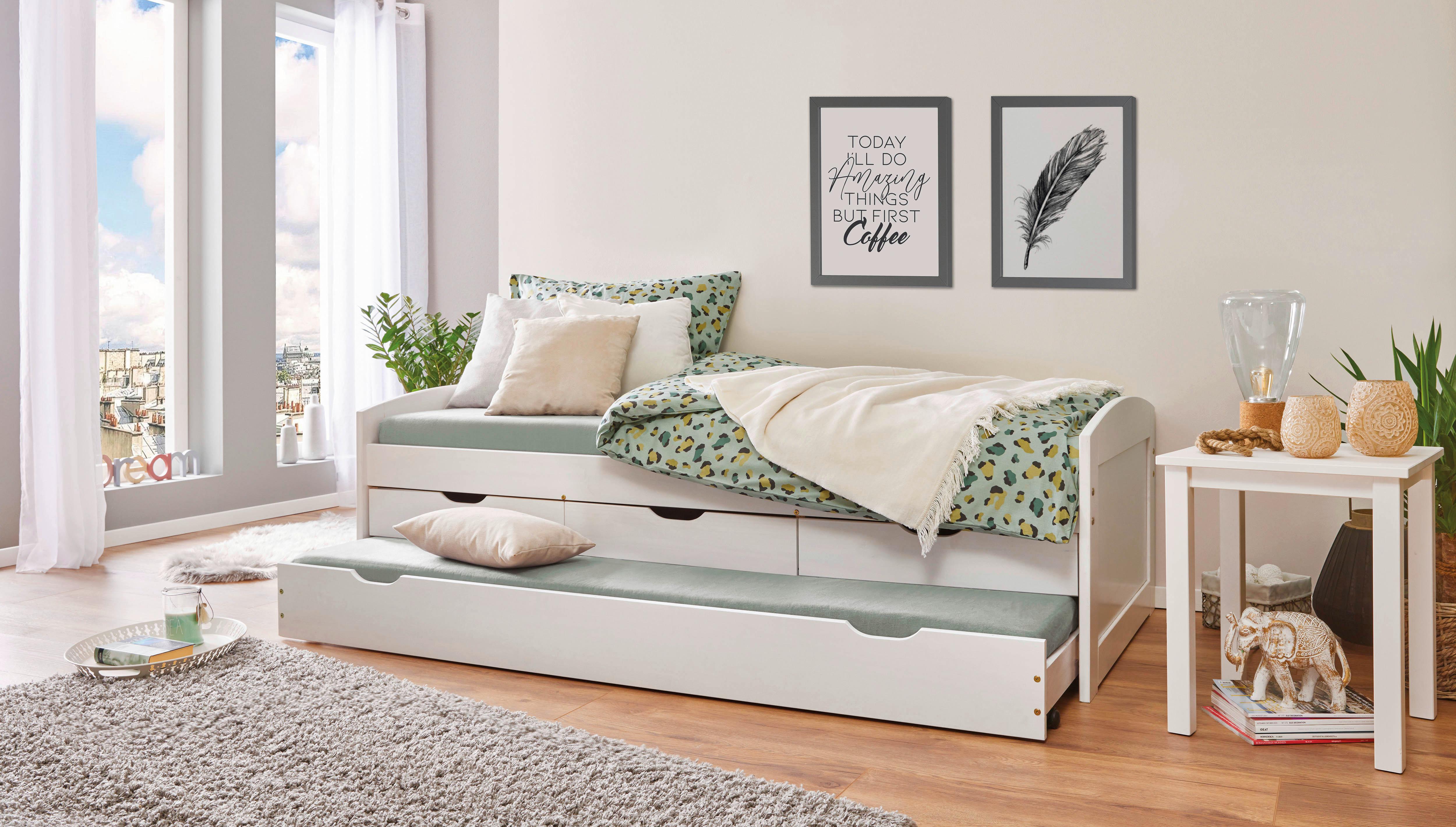 Bett inkl. Lattenrost + Bettlade 90x200 Ulli, Weiß - Weiß, Basics, Holz/Kunststoff (90/200cm) - MID.YOU