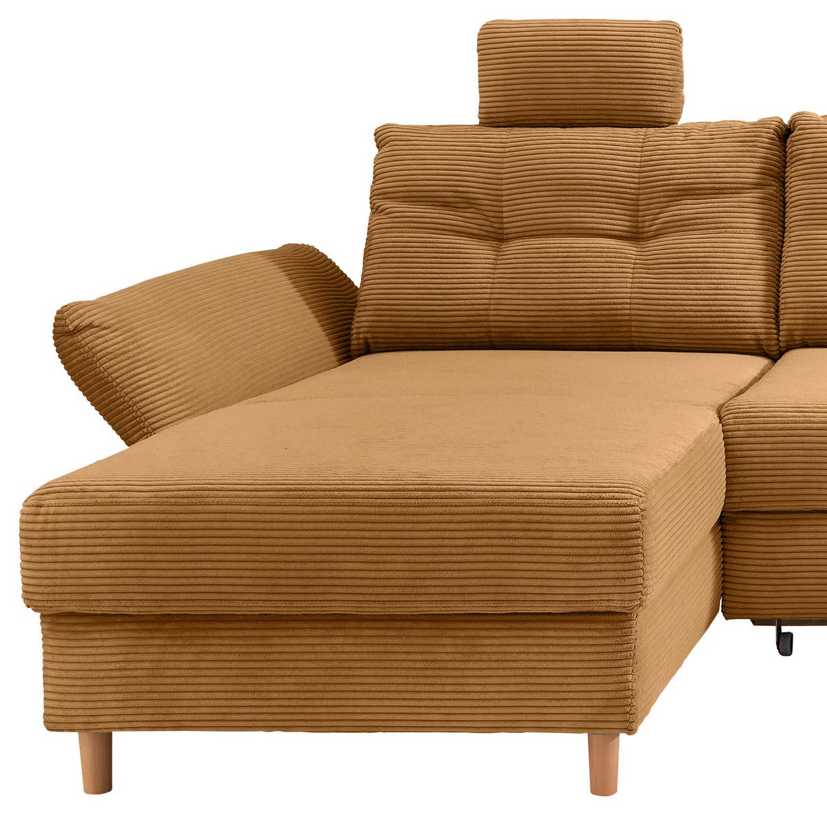 Wohnlandschaft Brizzini mit Schlaffunktion, Goldfarben - Goldfarben/Naturfarben, MODERN, Textil (176/338-352/206cm) - Livetastic