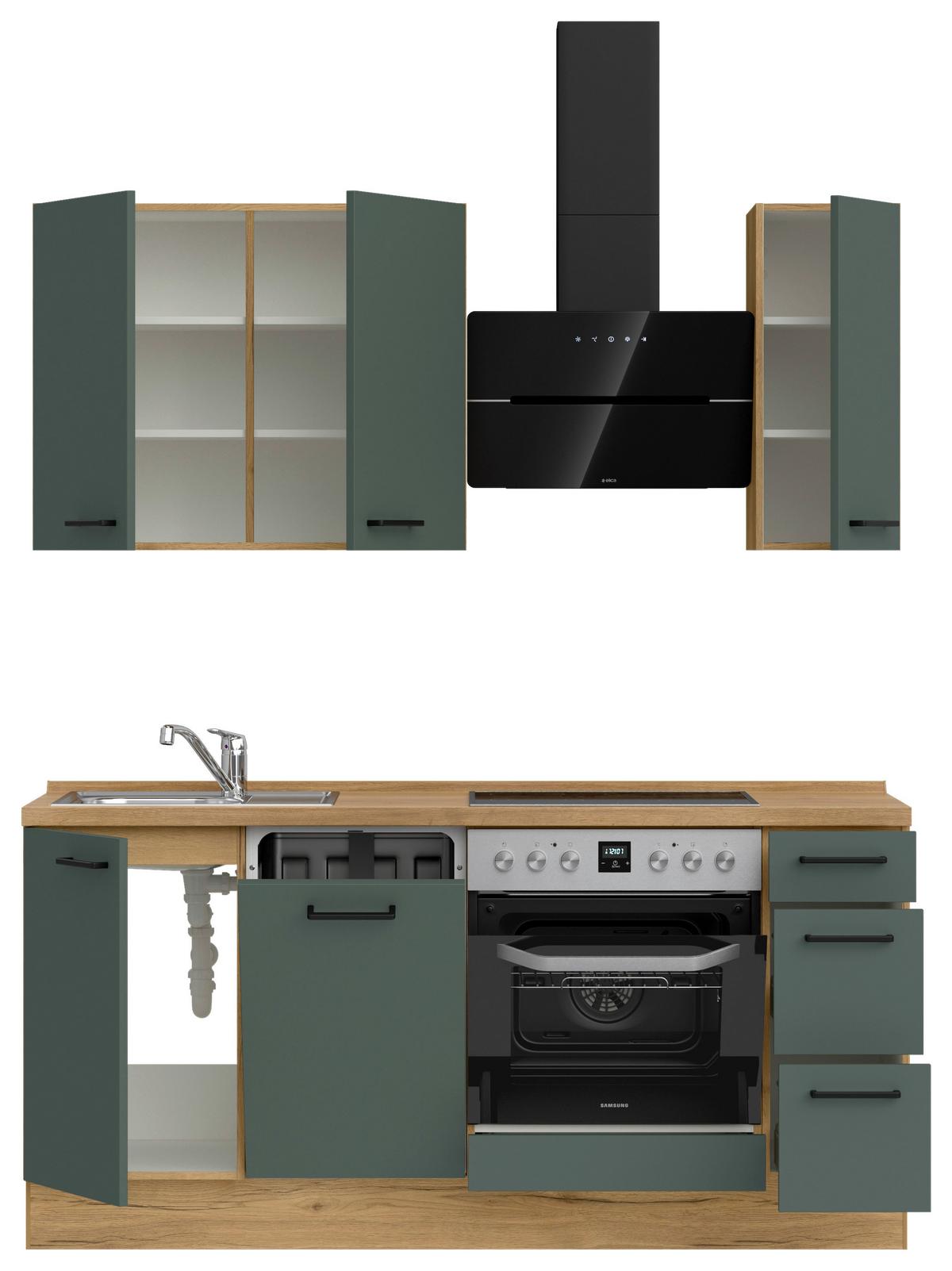 Küchenleerblock Easytouch High-Line, H1 Rechts - Dunkelgrün/Eichefarben, MODERN, Holzwerkstoff (180cm) - Nobilia
