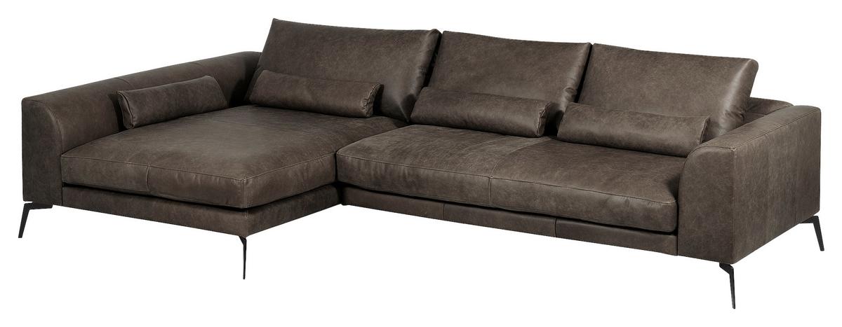 Ecksofa Berlin Fango S: 172 cm - Fango/Schwarz, Design, Leder (172/313cm) - Livetastic