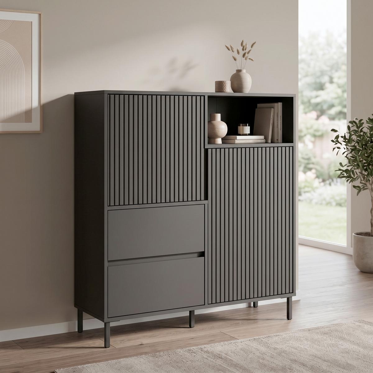 Kommode Avenale Anthrazit B: 105,4 cm - Anthrazit/Schwarz, Trend, Holzwerkstoff (105,4/117,2/40cm)