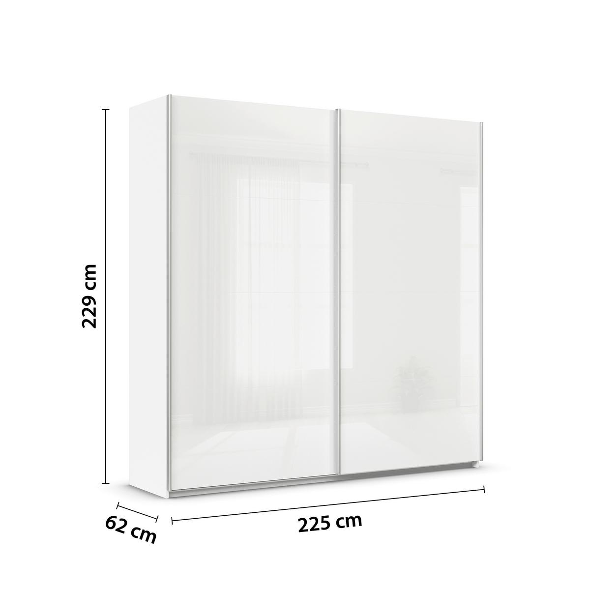 Schwebetüresnchrank B: 225cm Feldkirch Weiß - Weiß Hochglanz/Weiß, MODERN, Glas/Holzwerkstoff (225/229/62cm)