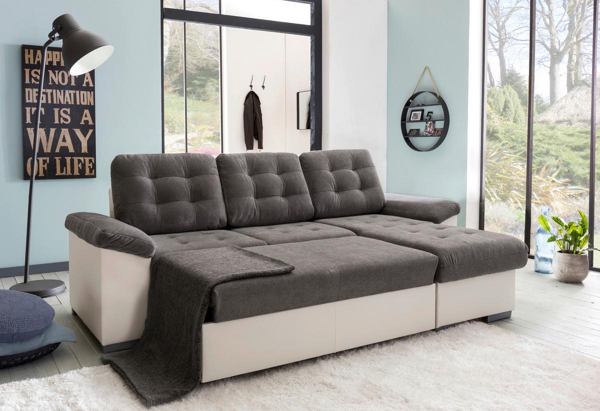 Eckschlafsofa Australia Creme/dunkelgrau S: 232x148 Cm - Dunkelgrau/Creme, MODERN, Textil (232/148cm) - MID.YOU