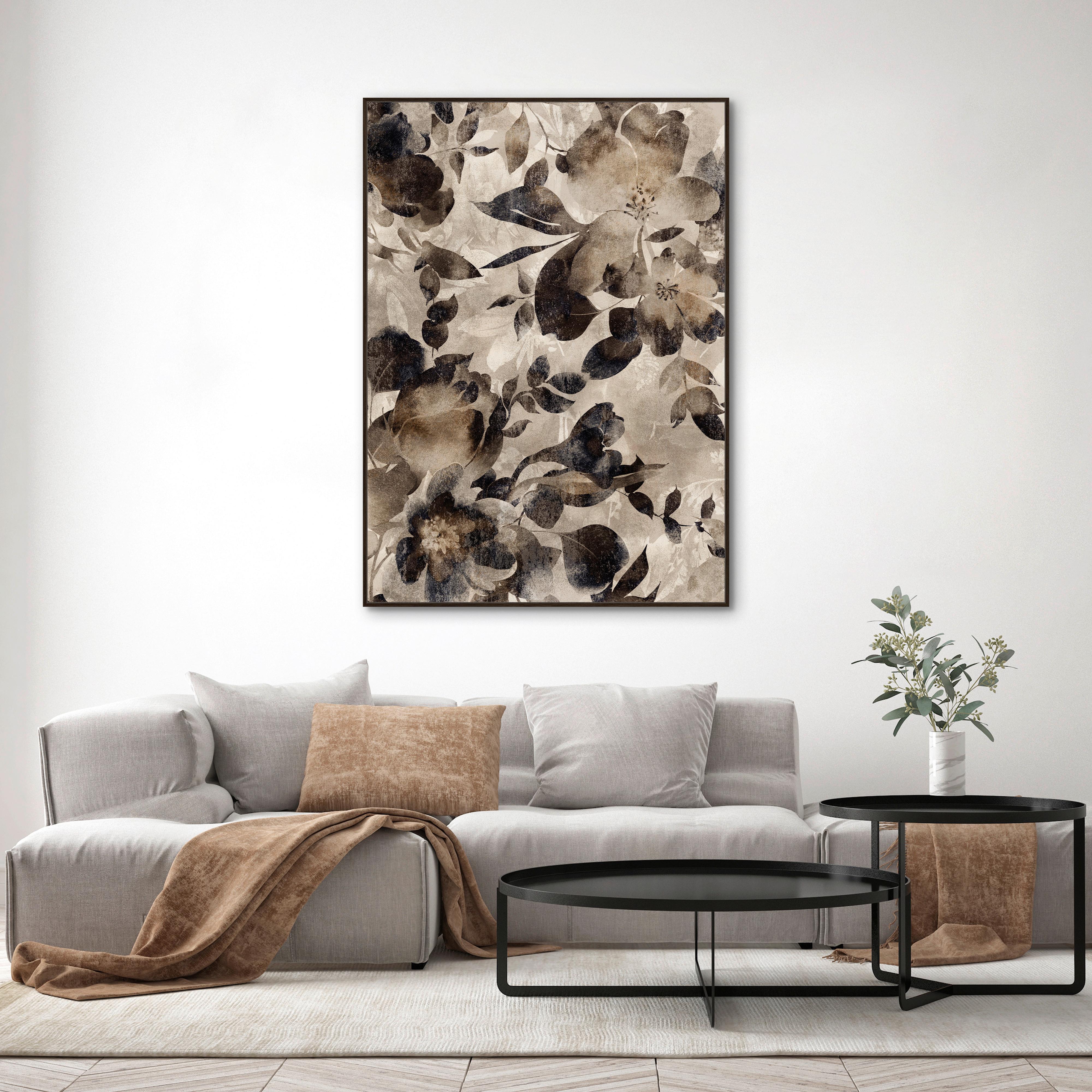 Obraz na plátně DENISE BIG, květiny 100/140 cm - barvy wenge/hnědá, Moderní, dřevo/textil (100/140cm) - Premium Living