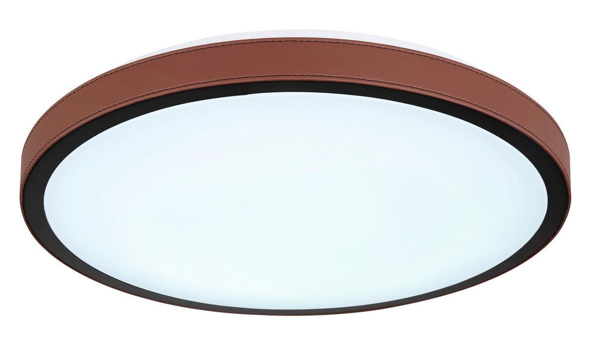 LED-Deckenleuchte Ø 42 cm mit Farbtemperaturwechsler - Dunkelbraun/Opal, KONVENTIONELL, Leder/Kunststoff (42/9,5cm) - Globo