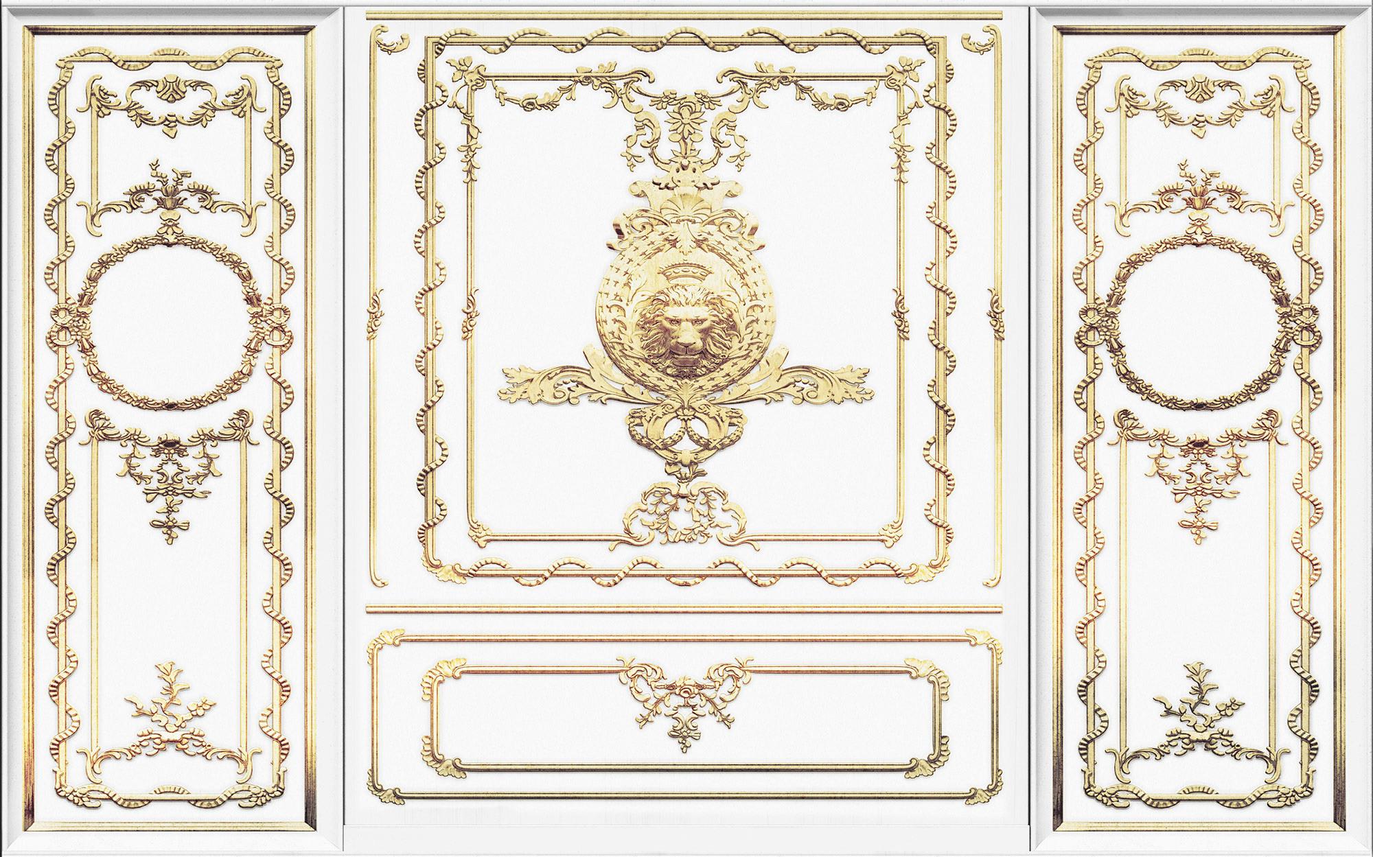 Vliestapete Roaring Royal - Goldfarben/Weiß, Basics (400/250cm) - Komar