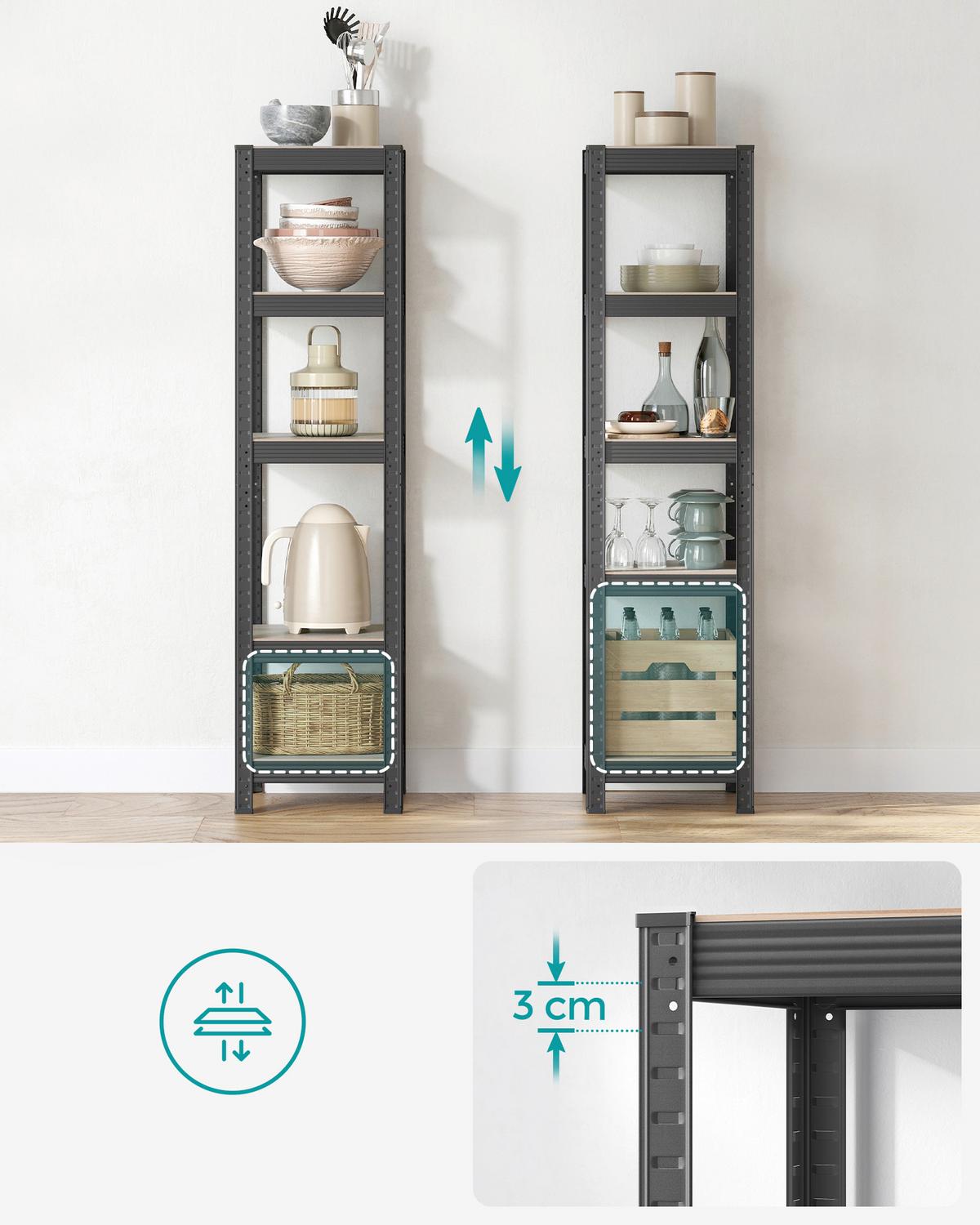 Schwerlastregal Shelving Schwarz/greige B: 37 Cm - Greige/Schwarz, Basics, Holzwerkstoff/Metall (37/150/37cm)