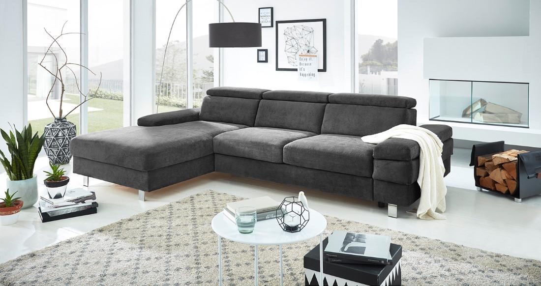 Ecksofa Elvis, Anthrazit S: 182x259 Cm - Anthrazit/Silberfarben, KONVENTIONELL, Textil (182/259cm) - Trendmanufaktur