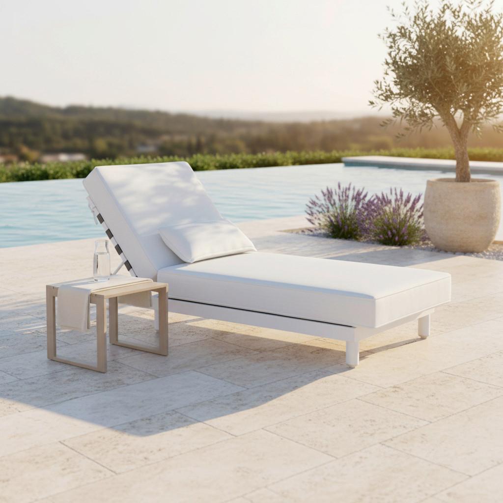 ZAHRADNÍ LEHÁTKO MARINA - bílá, Moderní, kov/textil (195/30/84cm) - Bessagi Garden