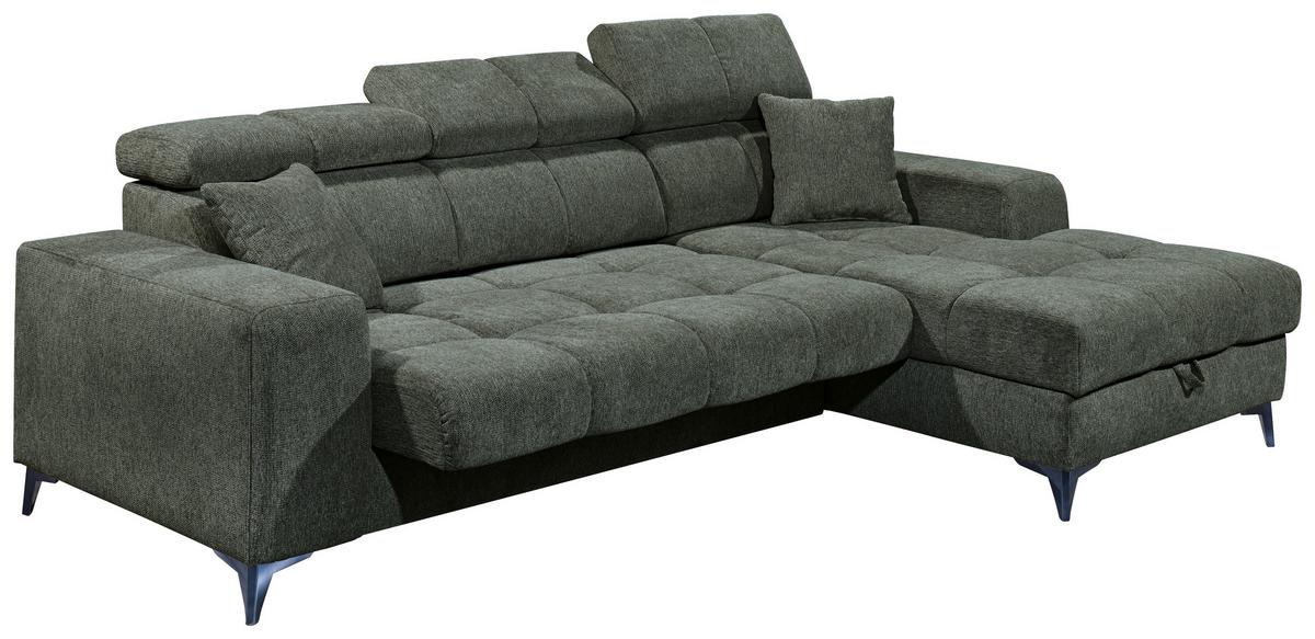 Ecksofa Sydney Dunkelgrün S: 268/172 Cm - Dunkelgrün/Schwarz, KONVENTIONELL, Textil (268/172cm) - MID.YOU