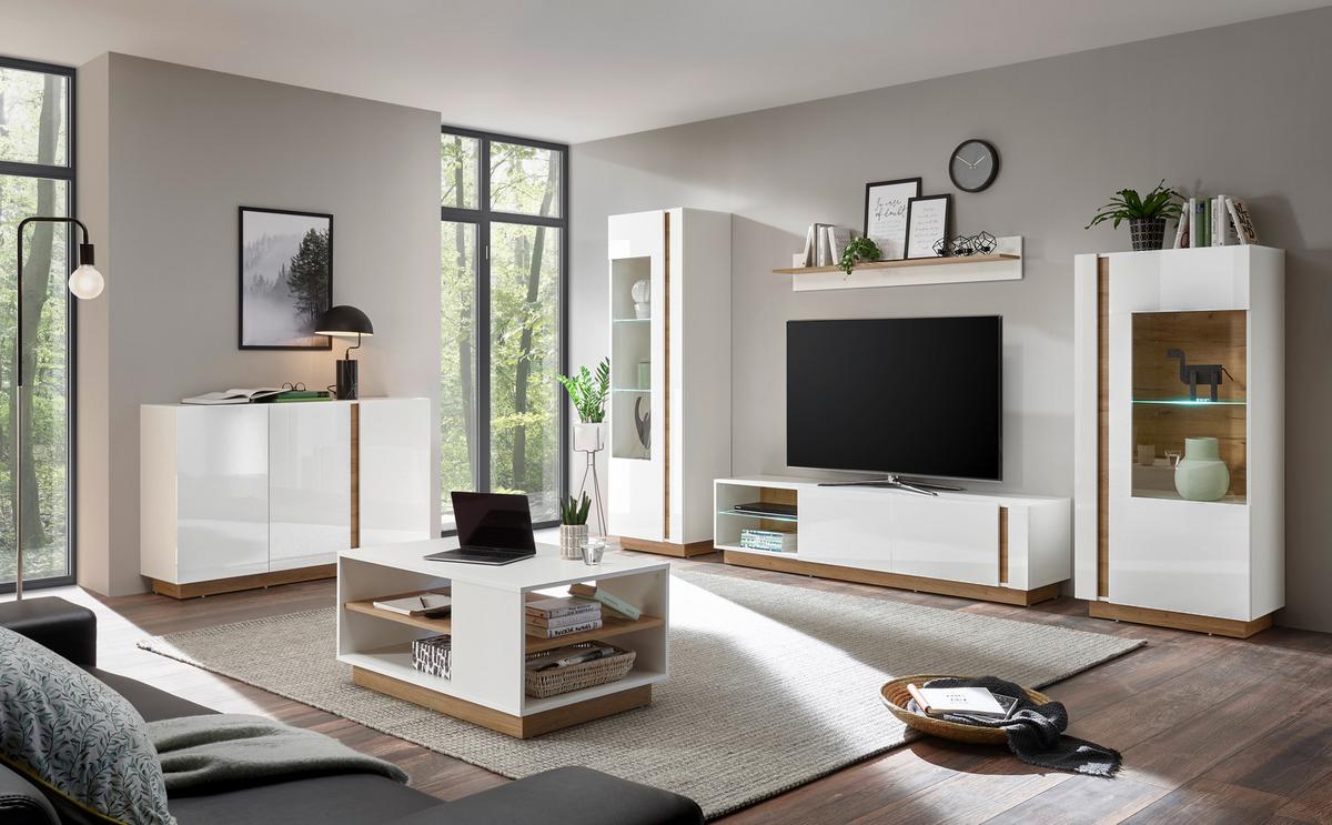 Sideboard Clair Weiß/Eiche Dekor B:138cm - Eichefarben/Weiß, Design, Holzwerkstoff (138/91/40cm) - MID.YOU