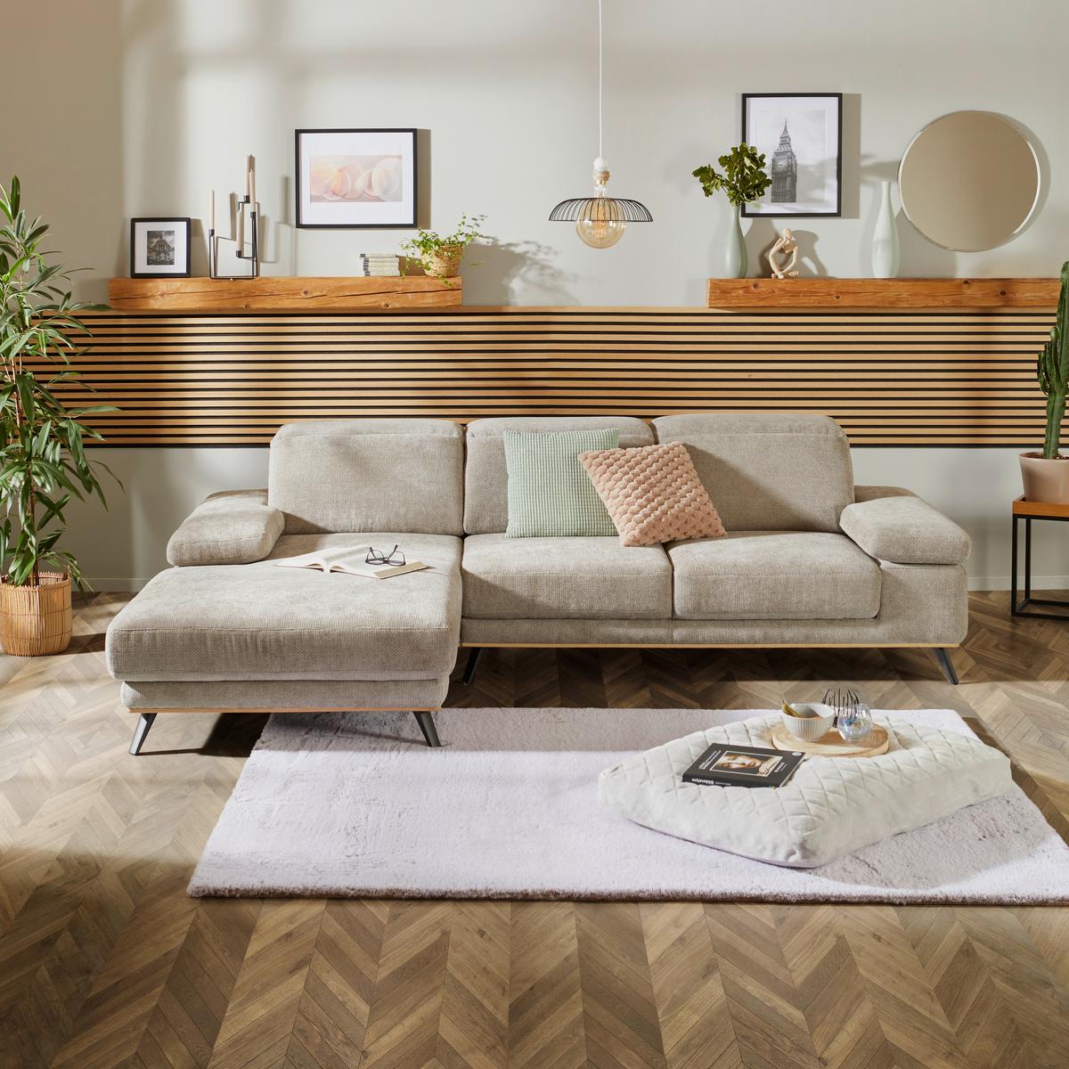 Ecksofa Royce - Taupe/Schwarz, MODERN, Textil (194/283cm)