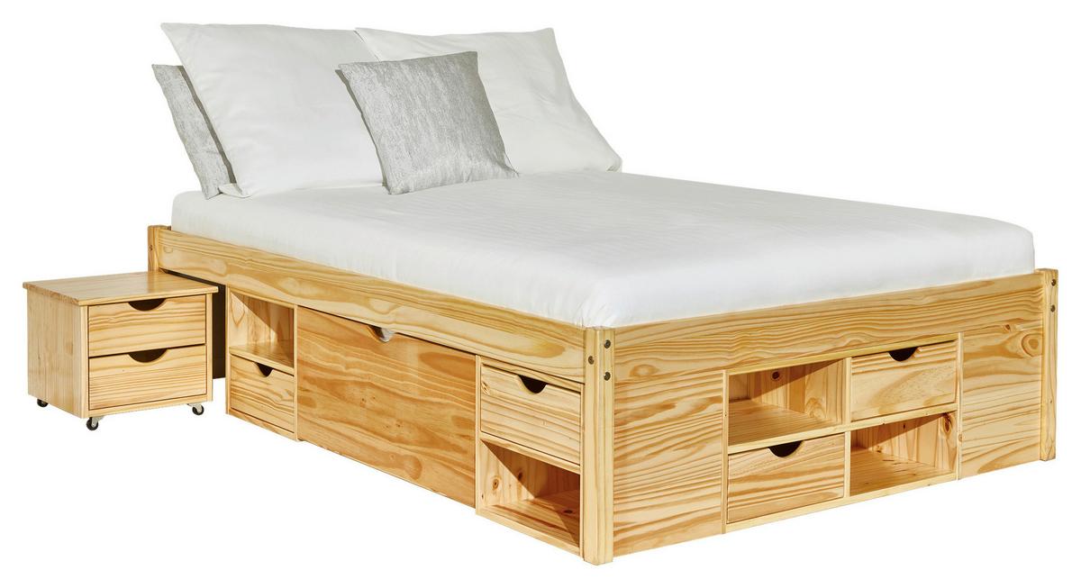 Stauraumbett Echtholz Massiv 140x200 Claas Kiefer Natur - Naturfarben, Basics, Holz (140/200cm) - MID.YOU
