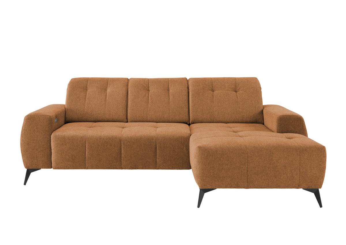 Ecksofa mit USB Anschluss Sano, Currygelb, S: 258x180 cm - Currygelb/Schwarz, MODERN, Textil (258/180cm) - Livetastic
