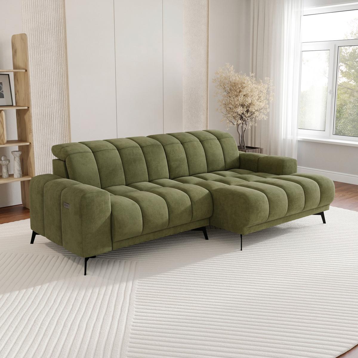 Rohová sedačka LAYA, pravá, olivově zelená tkanina MEMPHIS - olivově zelená, Moderní, textil (250/155cm) - Premium Living