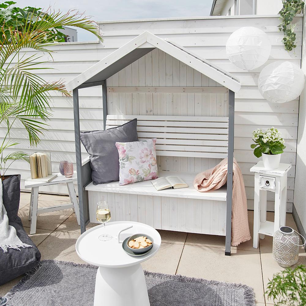 Záhradná lavica so strieškou Giuliana biela/sivá, sivá, biela, 135 cm, 170 cm, 75 cm