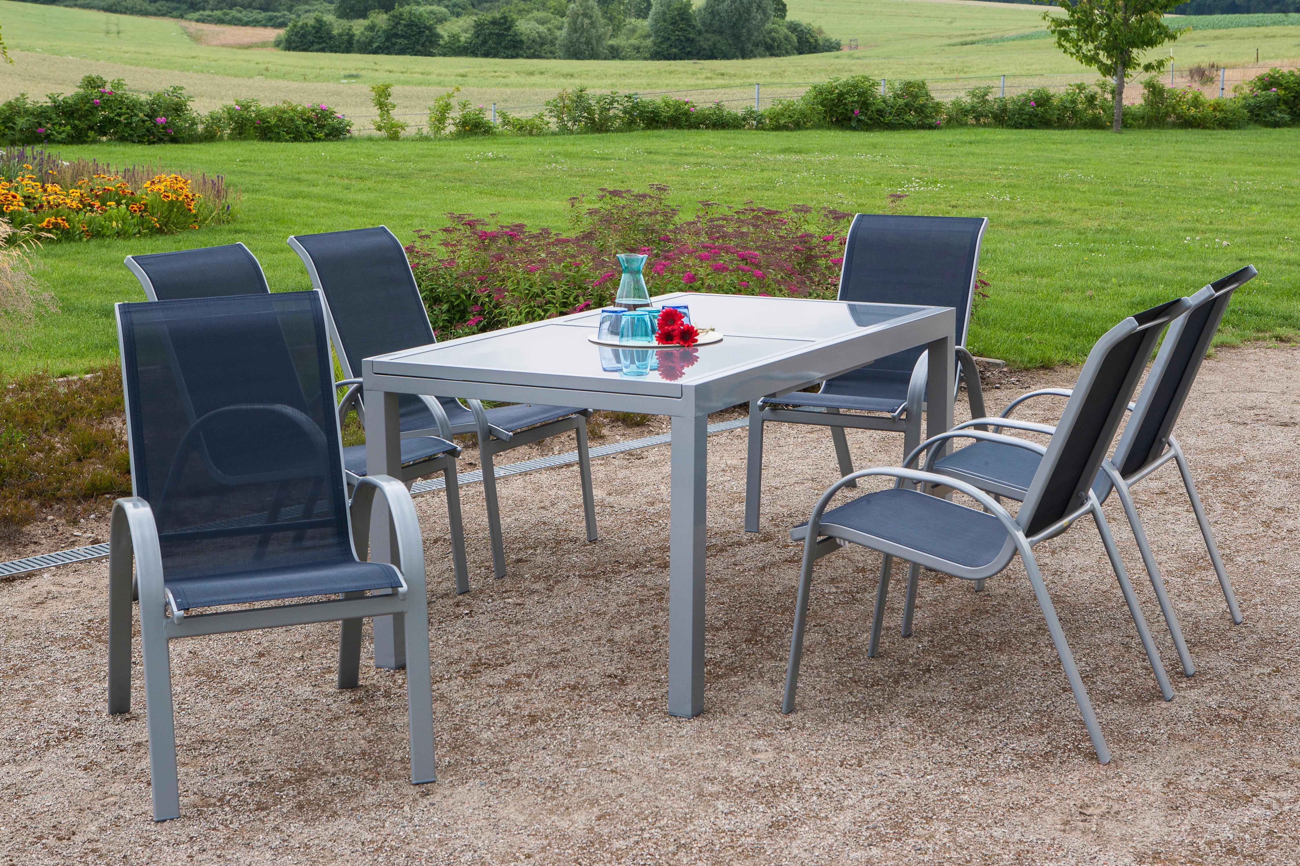 Gartenmöbel Set 5-Tlg. Amalfi aus Metall/Textil - Blau/Silberfarben, MODERN, Textil/Metall - Gardenson