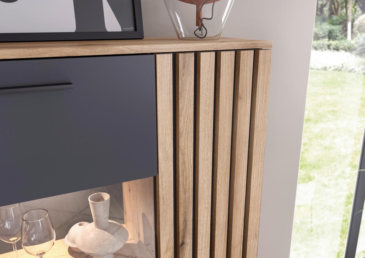 Obývačková stena Mailand š: 250cm - čierna/farba duba, Modern, kompozitné drevo/plast (250/135/38cm) - Mömax