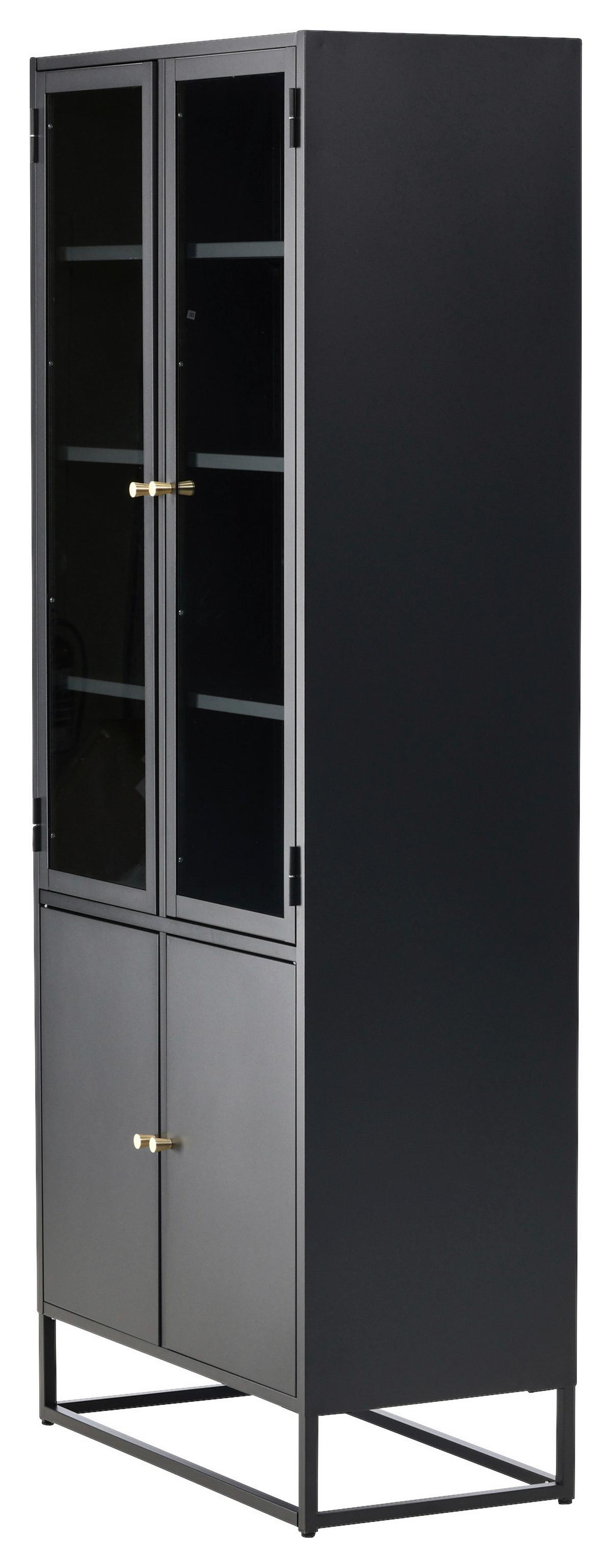 Vitrine Bakal - Schwarz, Design, Glas/Metall (80/190/41cm) - Livetastic