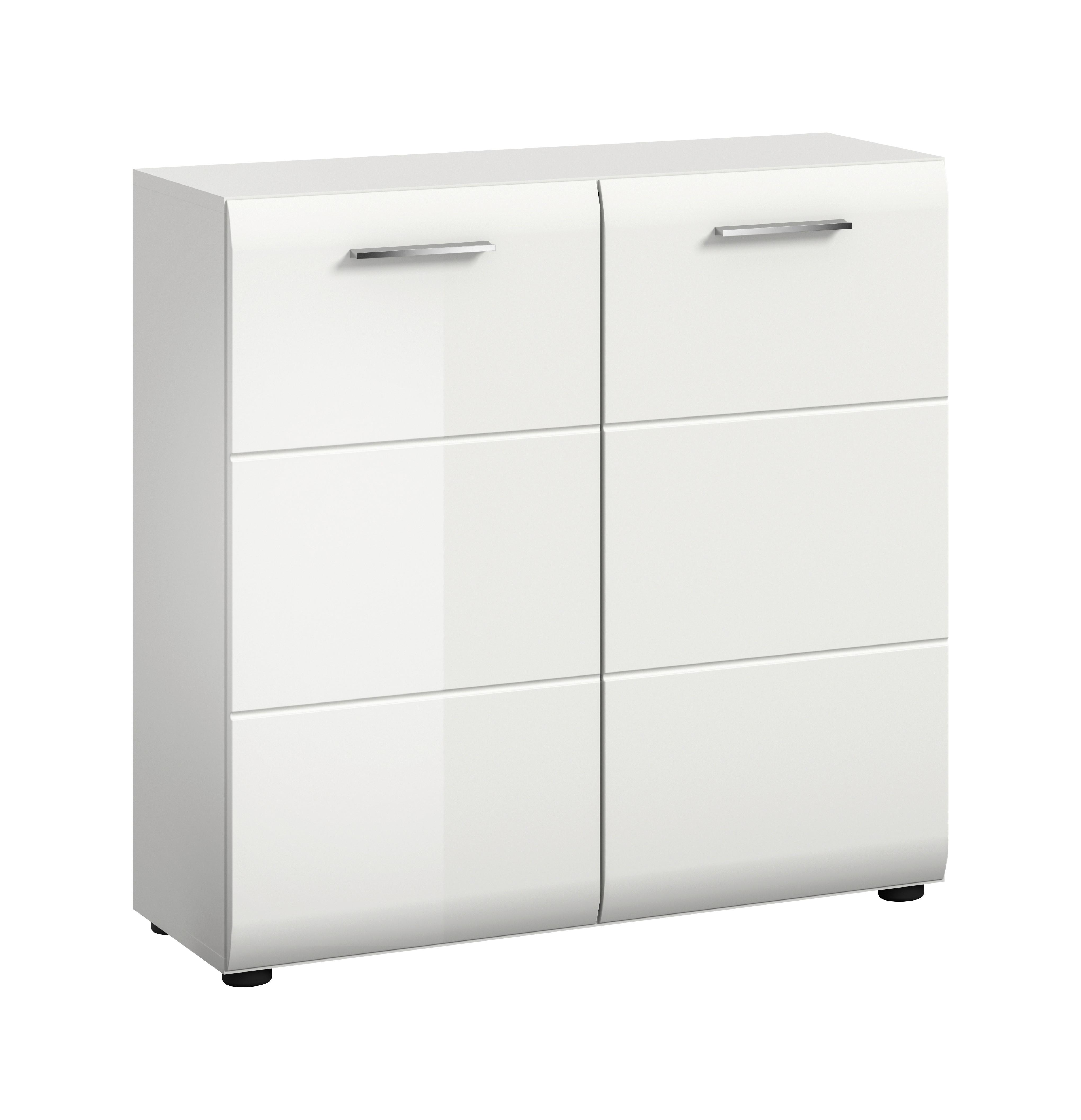 Sideboard Ice Weiß/weiß Hochglanz B: 80 Cm - Weiß Hochglanz/Schwarz, Design, Holzwerkstoff (80/81/34cm) - Livetastic