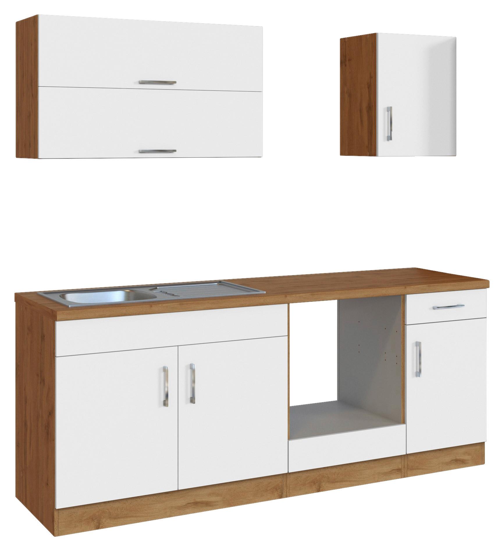 Küchenzeile Sorrento ohne Geräte 210 cm Weiß/Eiche Dekor - Eichefarben/Eiche Wotan, MODERN, Holzwerkstoff (210cm) - Held
