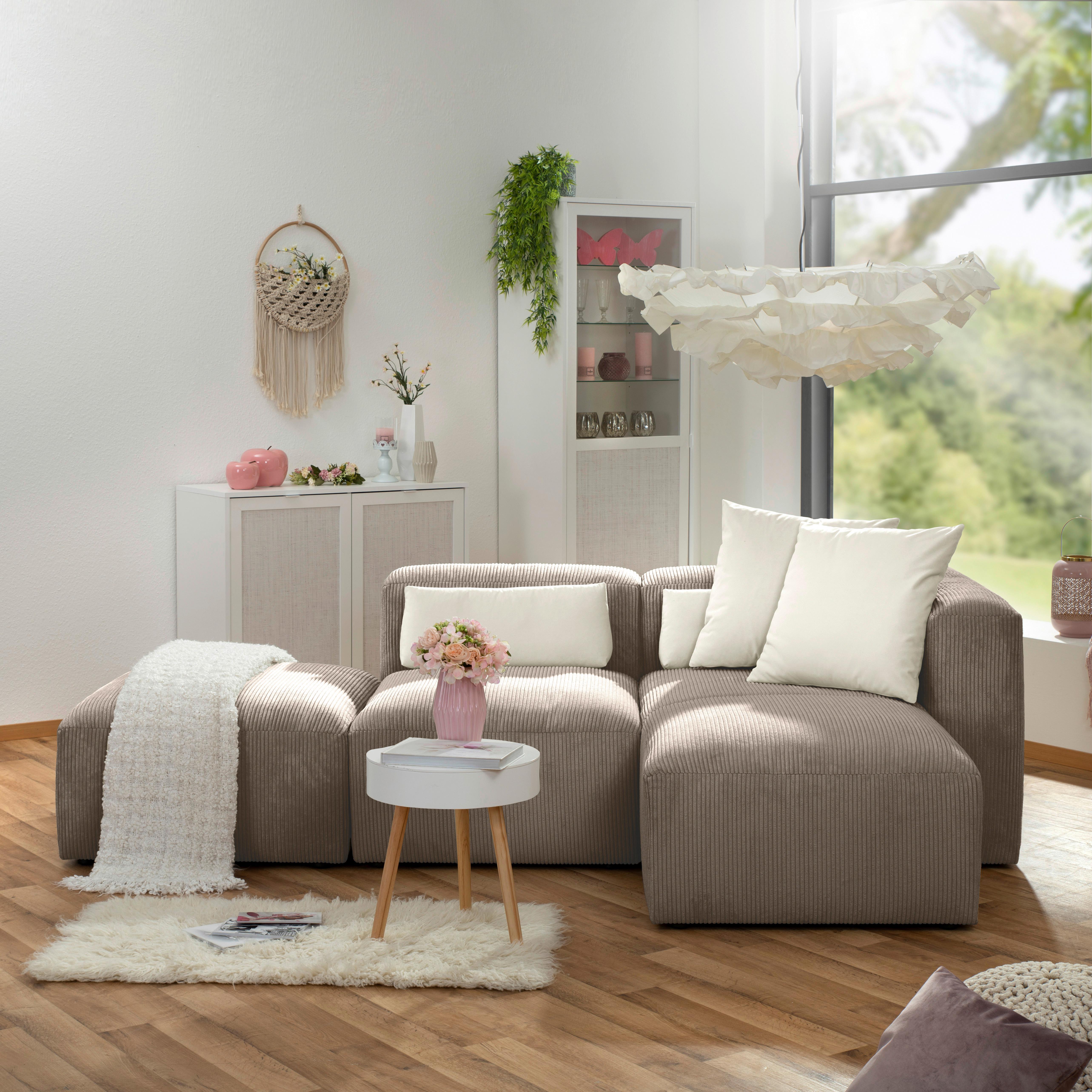Polsterhocker Lenata Taupe Cord - Taupe/Schwarz, Design, Textil (75/75/45cm) - Max Winzer